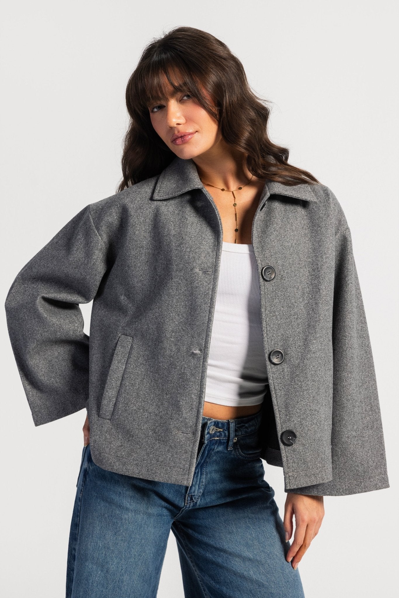 Jacket – Relaxed Fit Wool Grey Jacket CIZARO - Cizaro Jeans
