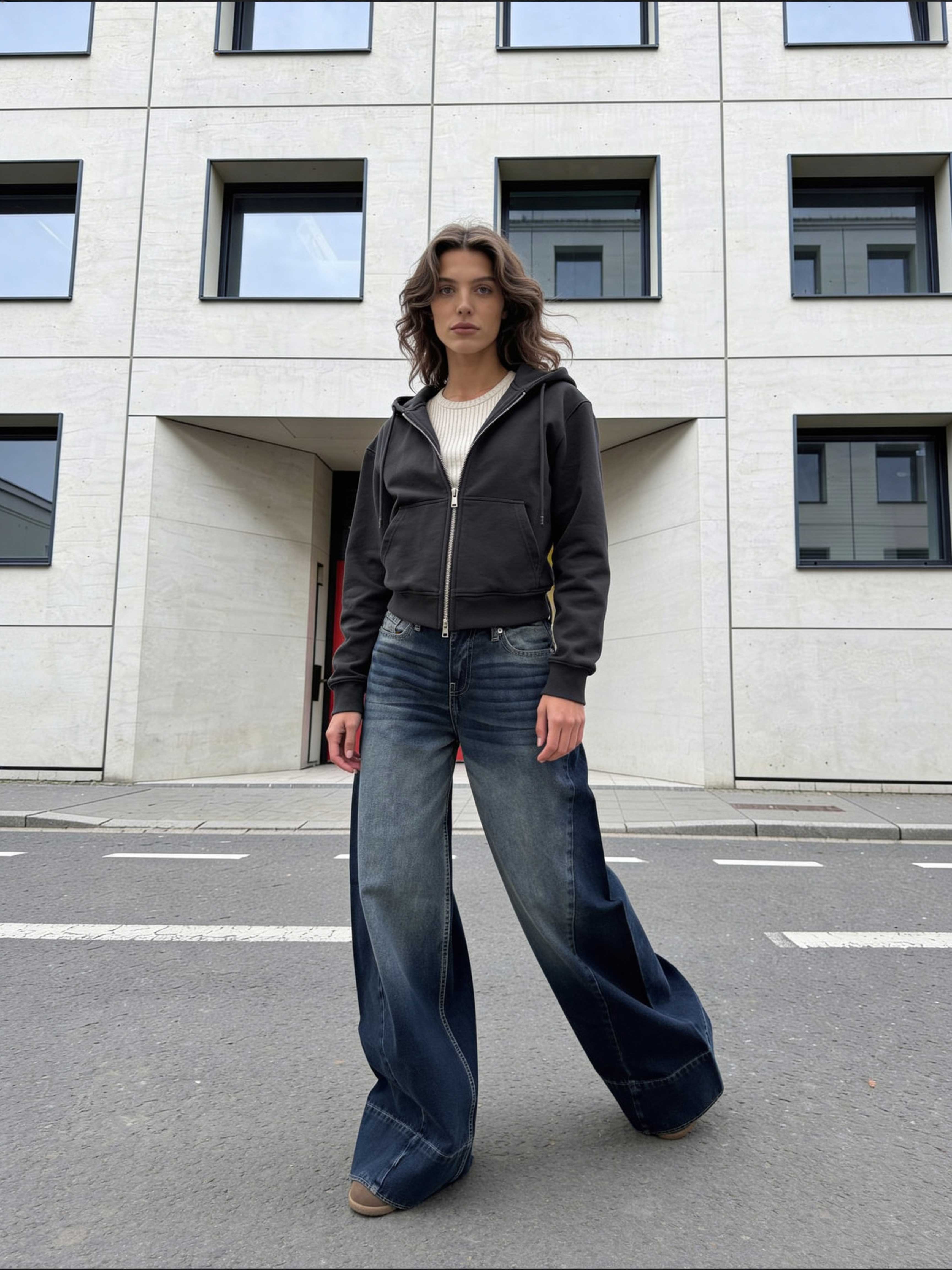 Extreme Wide-Leg – Mid-Rise Deep Vintage Blue Jeans Extreme Wide Leg CIZARO - Cizaro Jeans