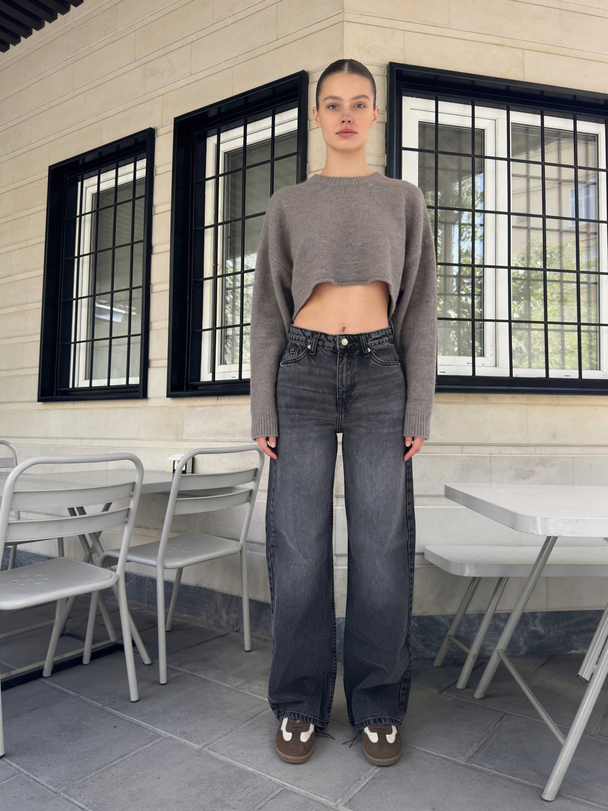 Wide-Leg – High-Waist Washed Black Jeans Wide Leg CIZARO - Cizaro Jeans