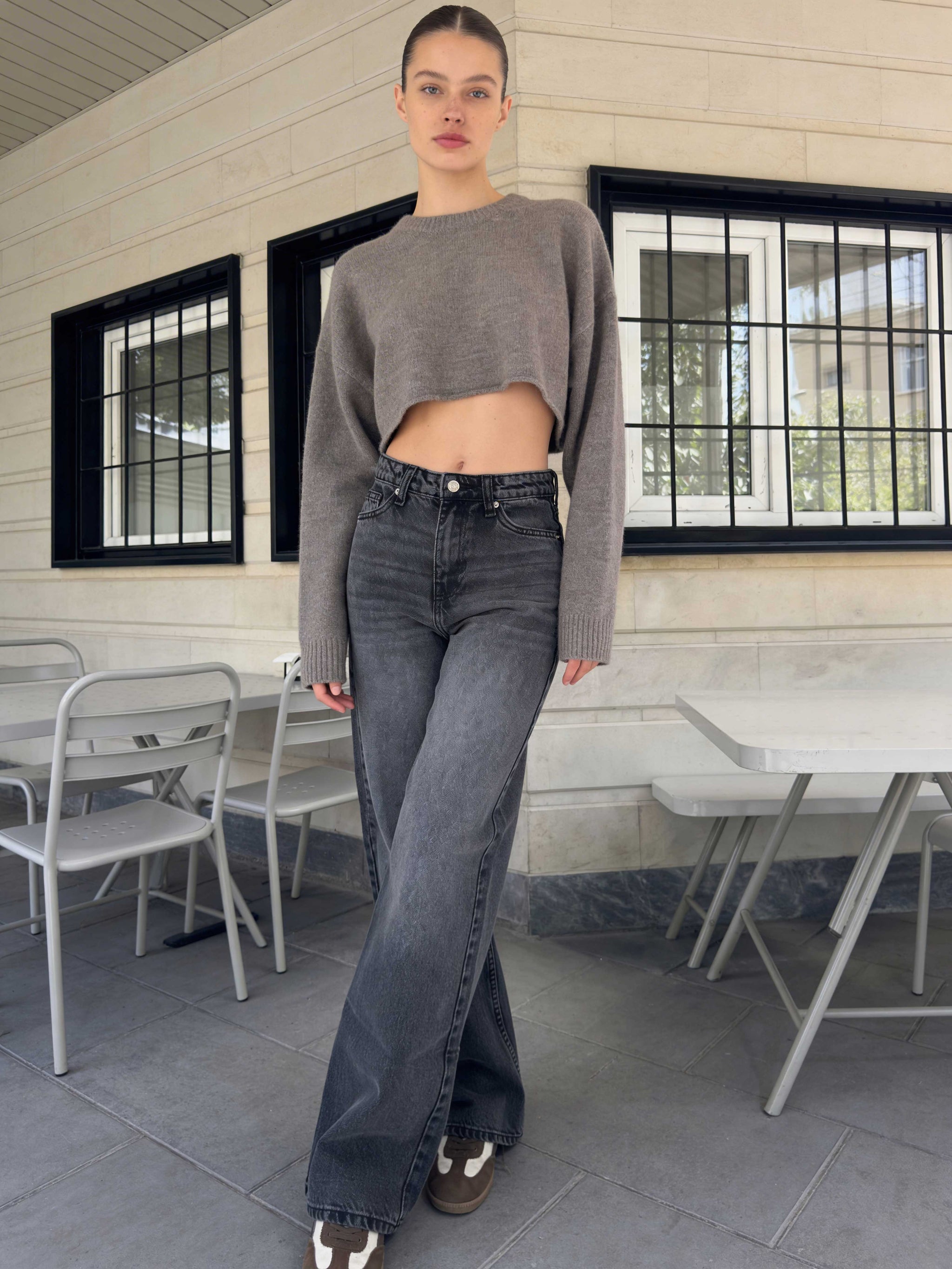 Wide-Leg – High-Waist Washed Black Jeans Wide Leg CIZARO - Cizaro Jeans