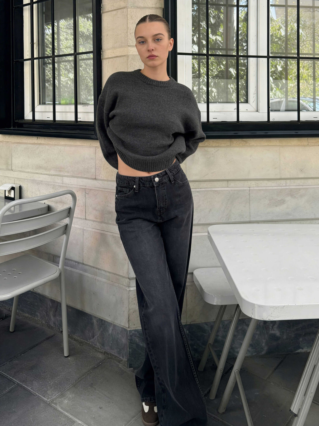 Wide leg High waist Smoky Black Jeans Wide Leg CIZARO - Cizaro Jeans