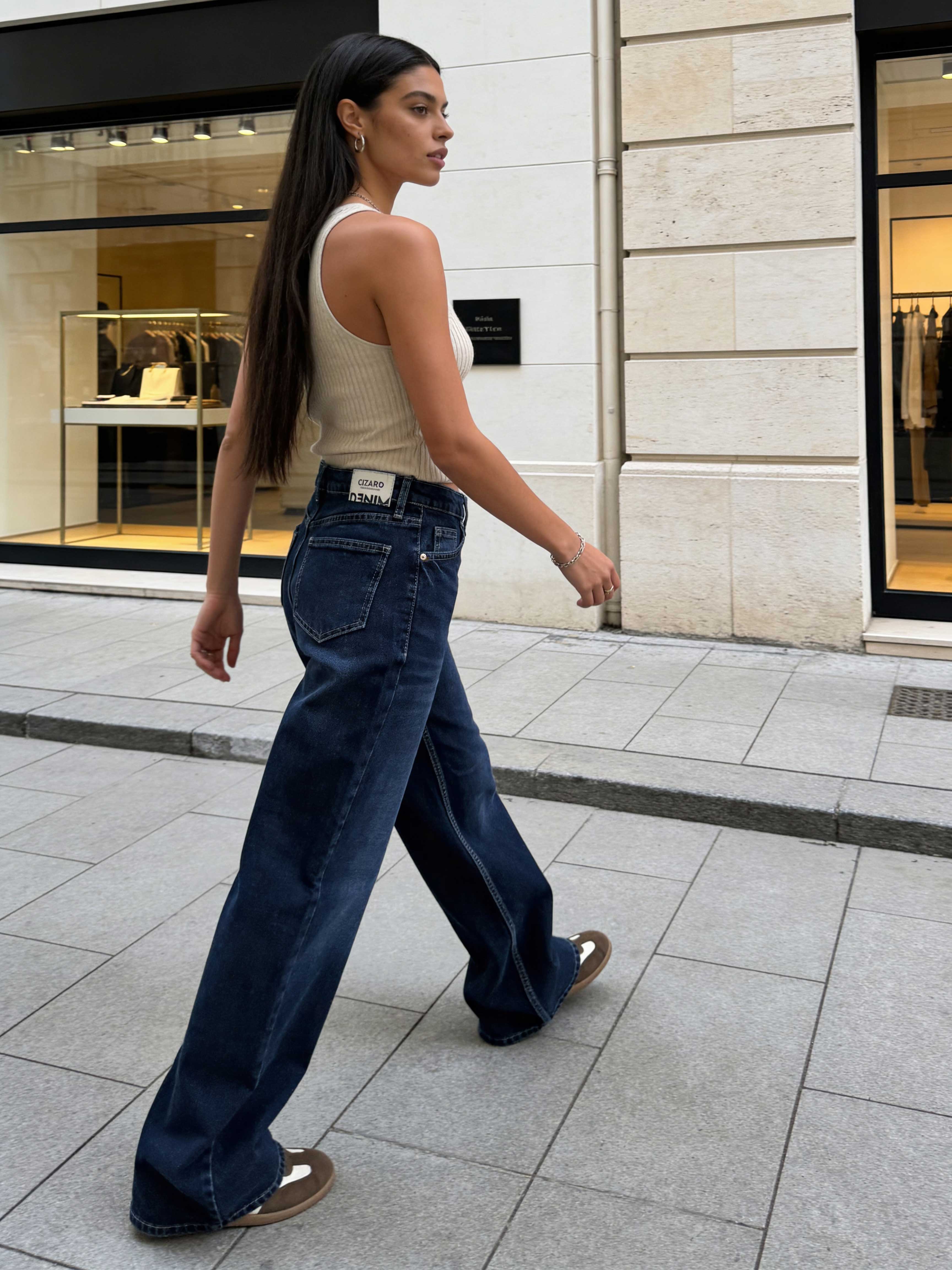 Wide-Leg – High-Waist Deep Ocean Blue Jeans