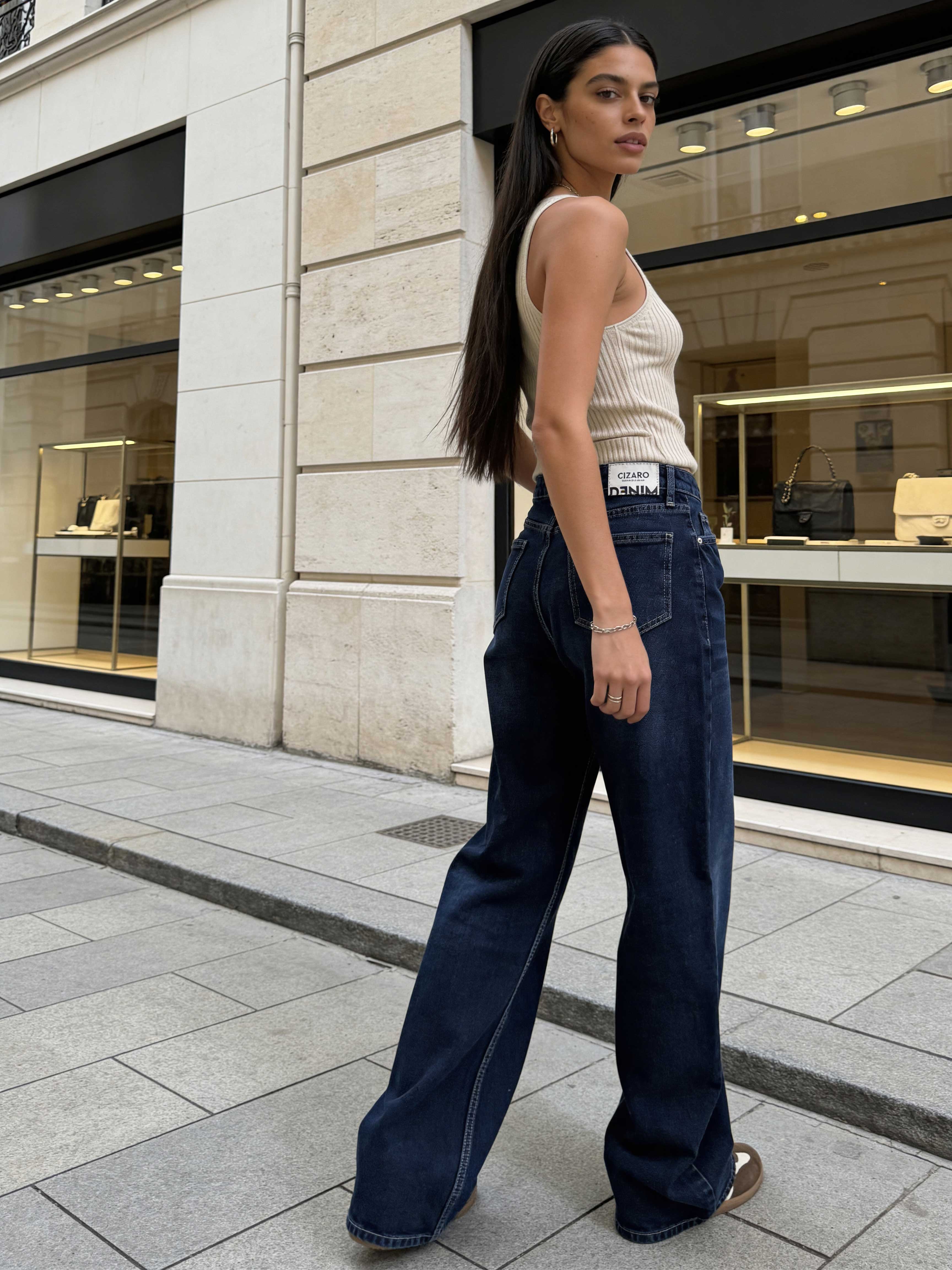 Wide-Leg – High-Waist Deep Ocean Blue Jeans