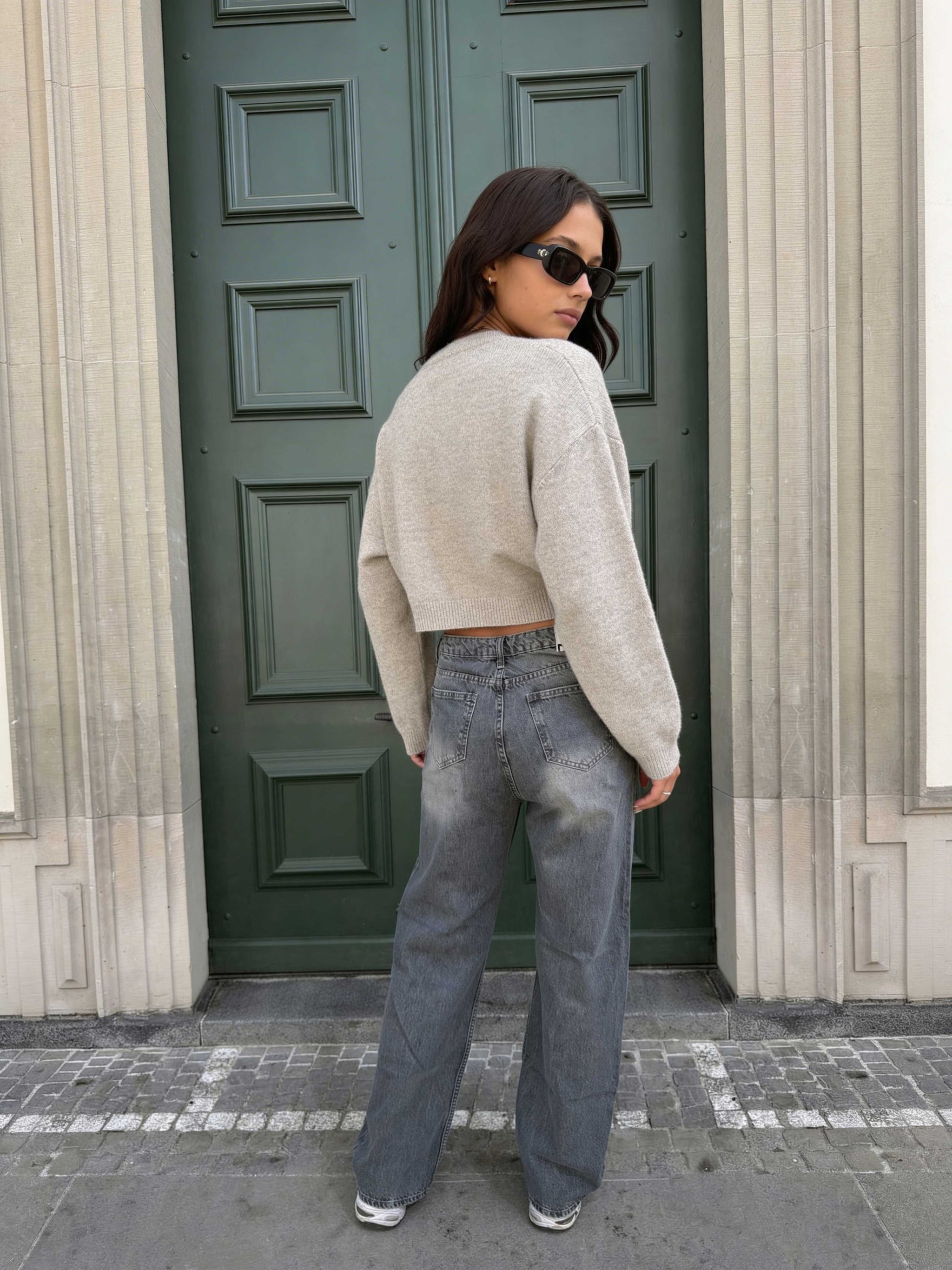 Crossover Wide leg High waist , Mid Acid Washed Grey jeans Wide Leg CIZARO - Cizaro Jeans