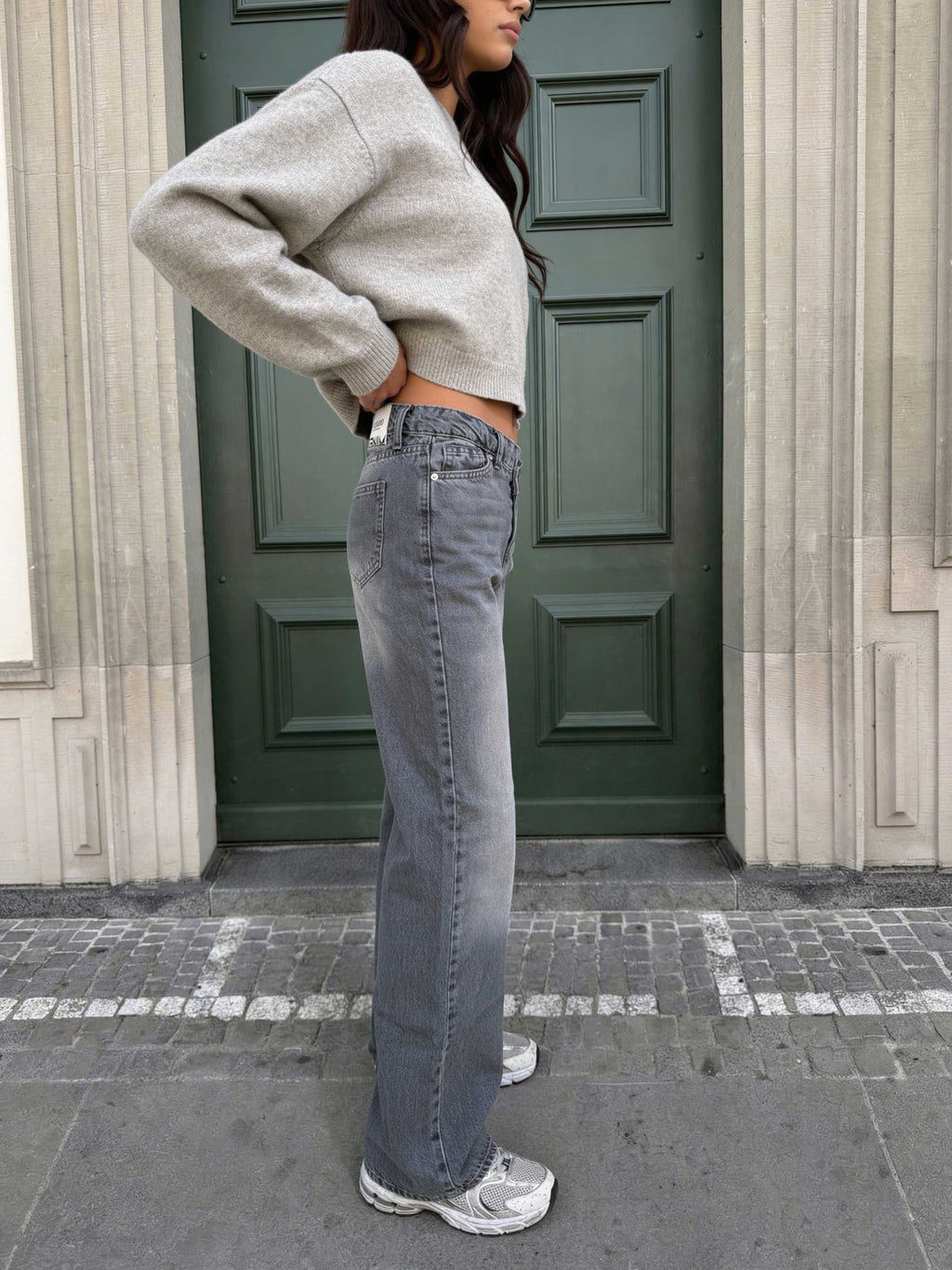 Crossover Wide leg High waist , Mid Acid Washed Grey jeans Wide Leg CIZARO - Cizaro Jeans
