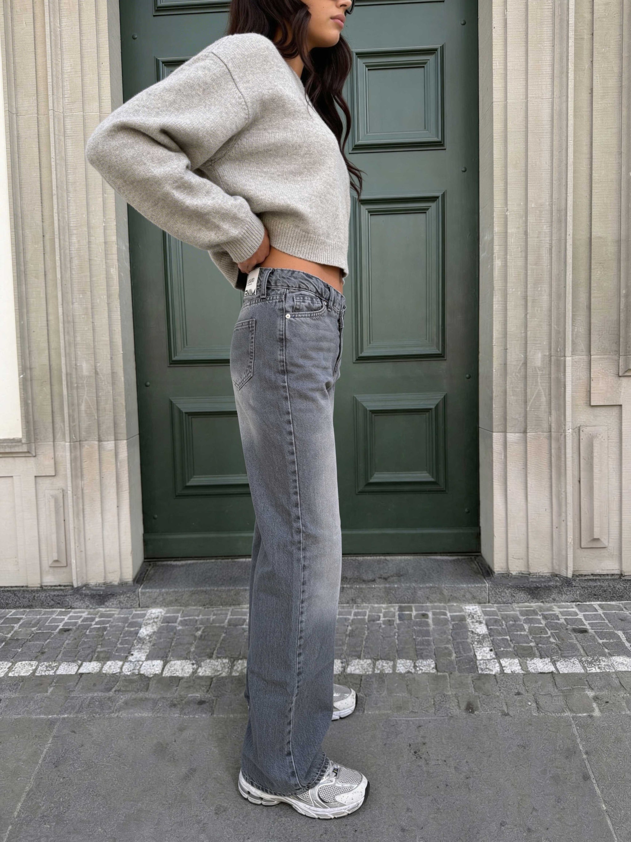 Crossover Wide leg High waist , Mid Acid Washed Grey jeans Wide Leg CIZARO - Cizaro Jeans