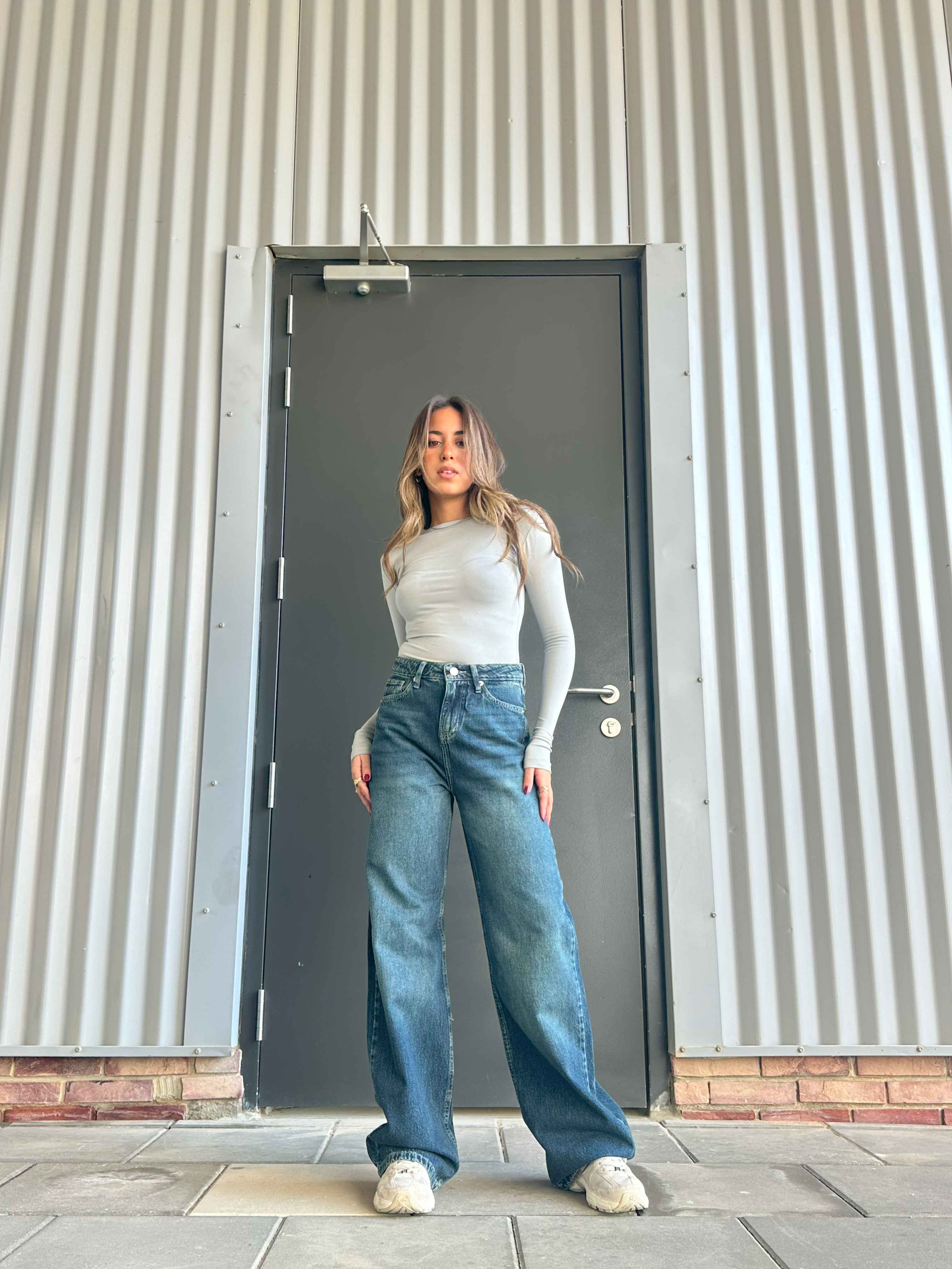 Wide Leg - Mid Vintage Blue Green Jeans. Wide Leg CIZARO    - Cizaro Jeans