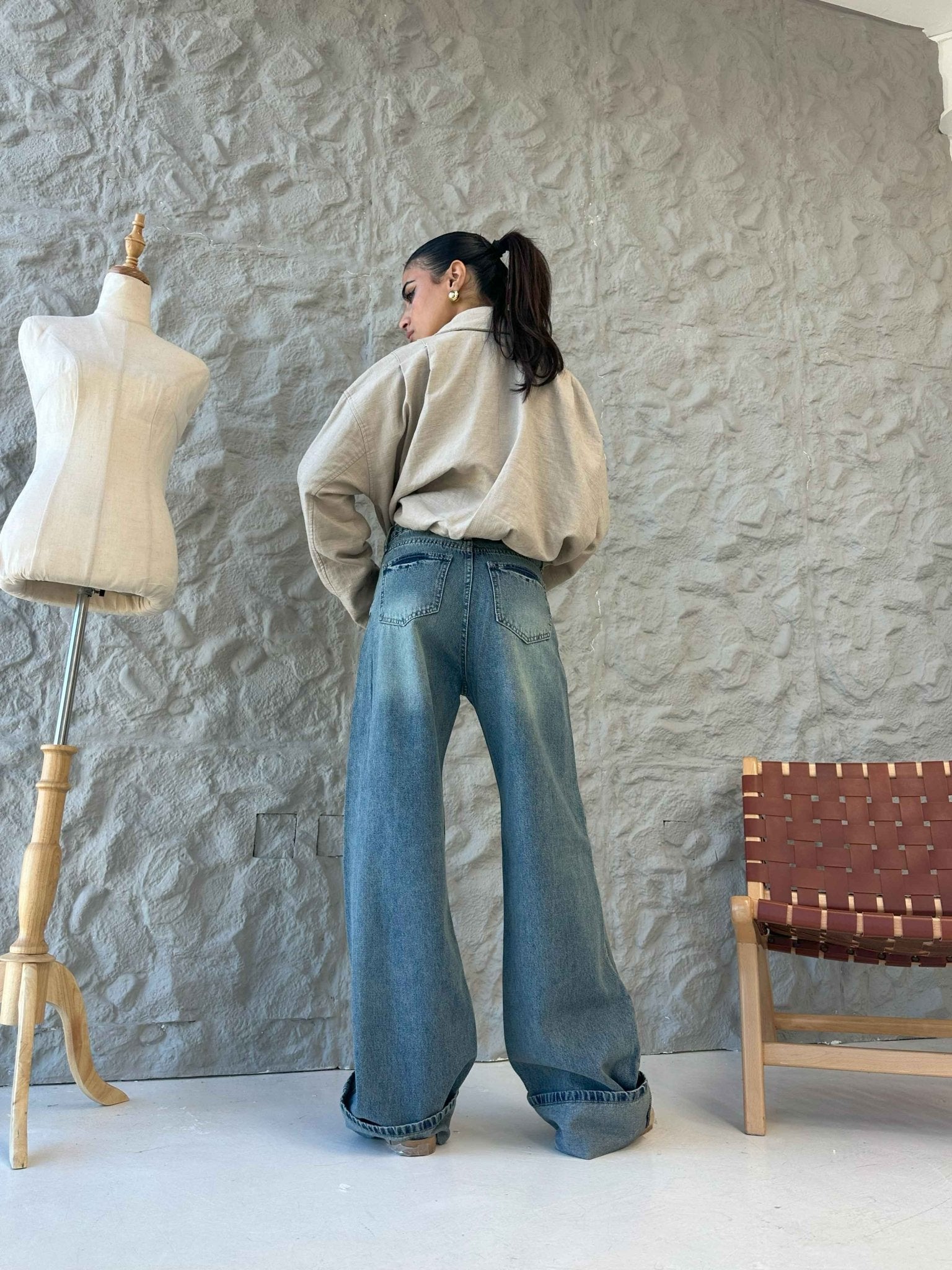 Wide Leg - Vintage Roll Ups Hems Jeans. Wide Leg CIZARO - Cizaro Jeans