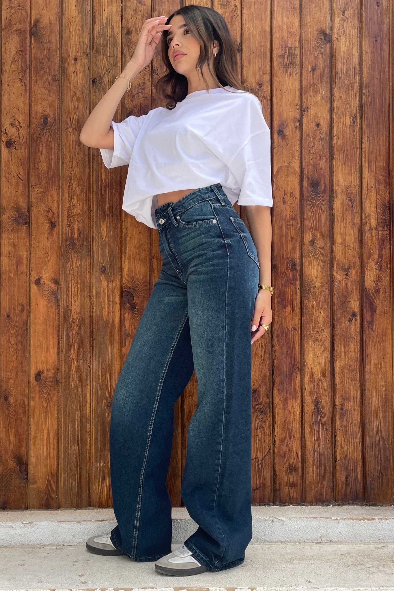 Deep Vintage Crossover Wide-Leg Jeans Wide Leg CIZARO - Cizaro Jeans
