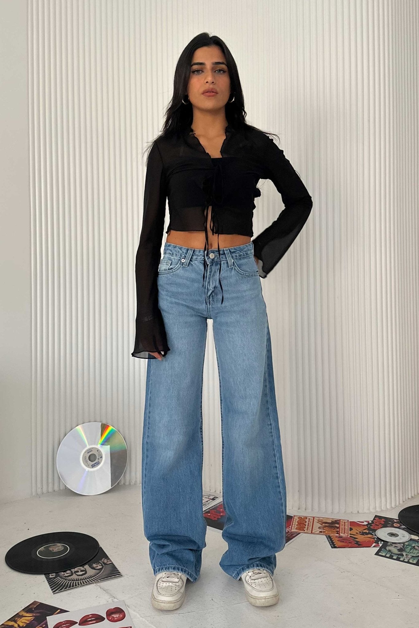 Wide Leg – Low Waist Powder Blue Jeans Wide-Leg CIZARO - Cizaro Jeans