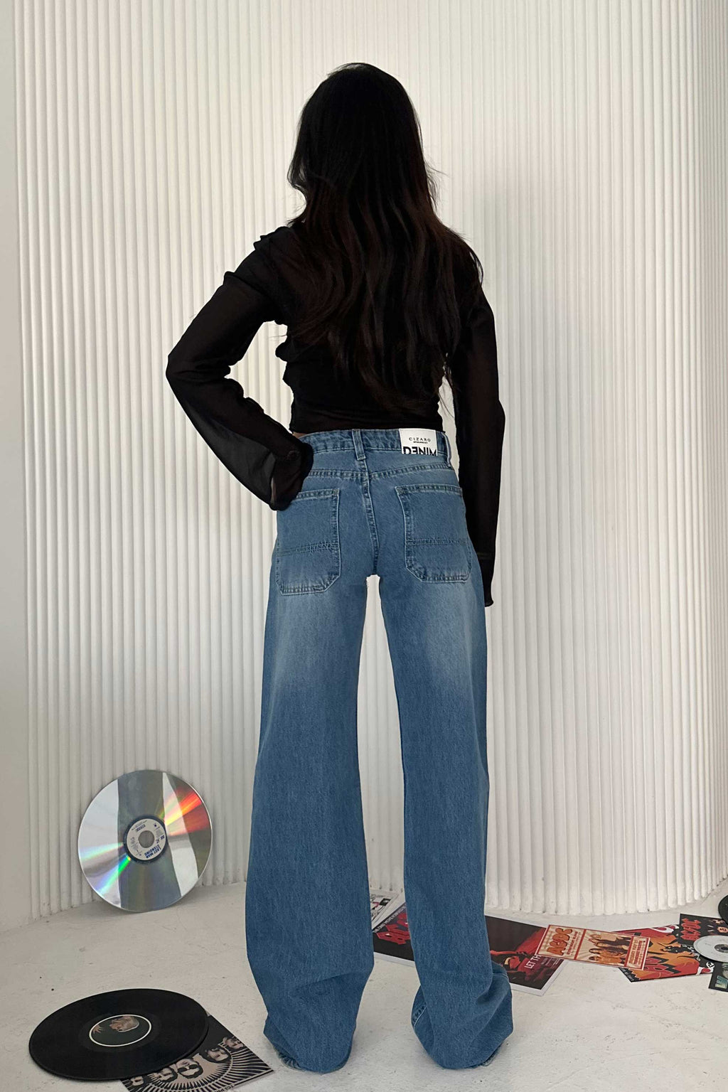 Wide Leg – Low Waist Powder Blue Jeans Wide-Leg CIZARO - Cizaro Jeans