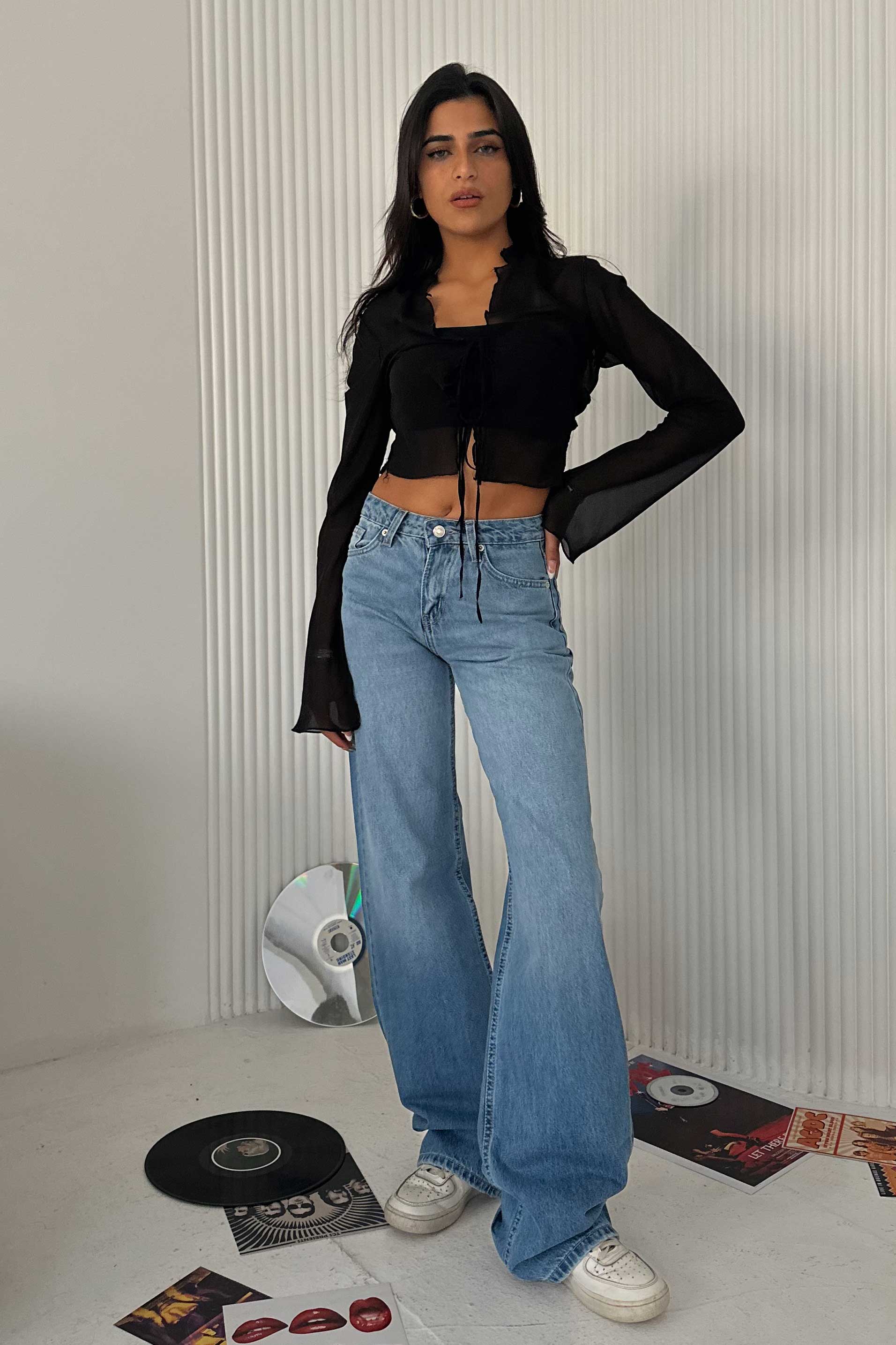 Wide Leg – Low Waist Powder Blue Jeans Wide-Leg CIZARO - Cizaro Jeans