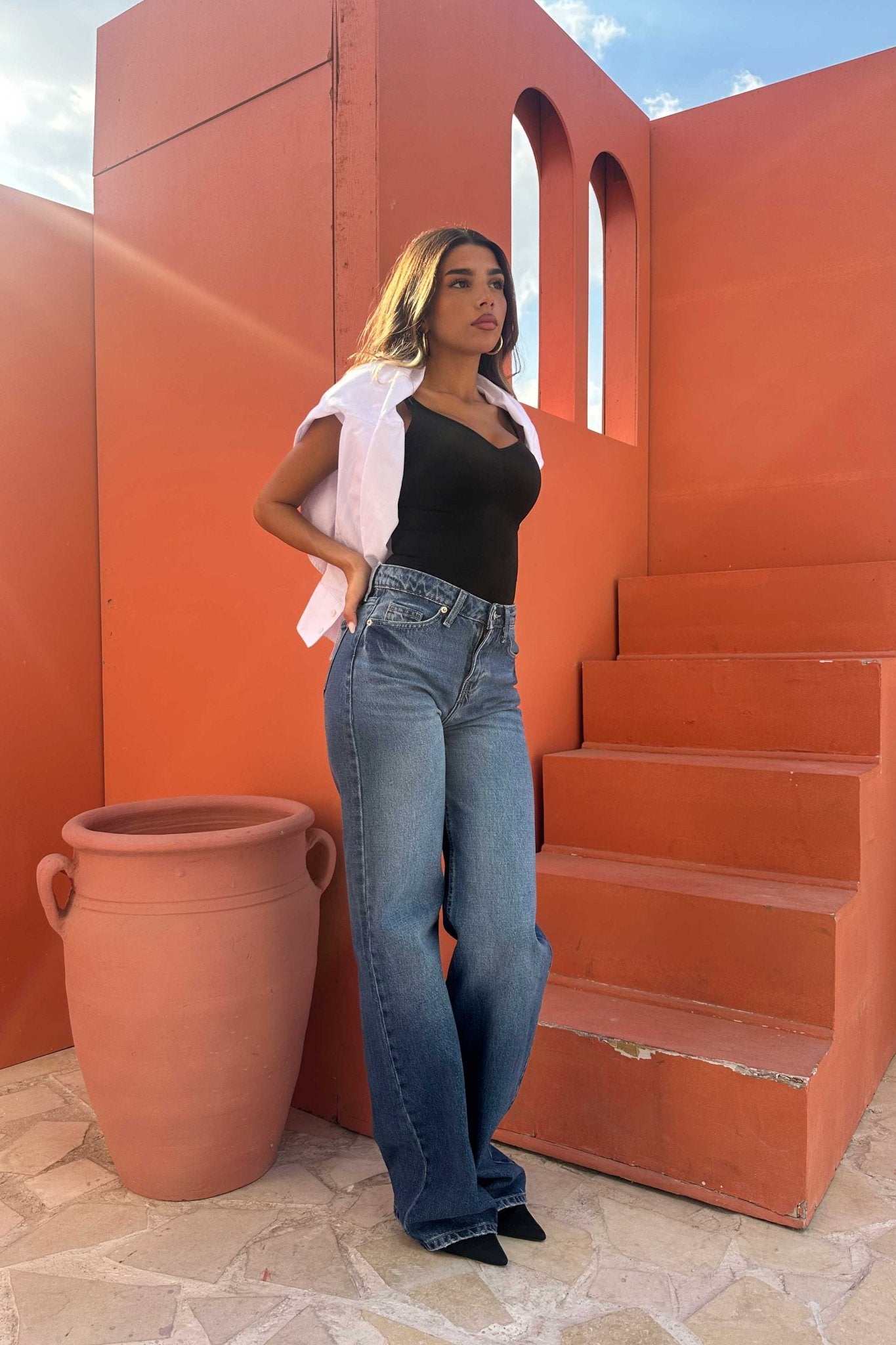 Wide Leg – Mid Rise Ocean Blue Jeans Wide-Leg CIZARO - Cizaro Jeans