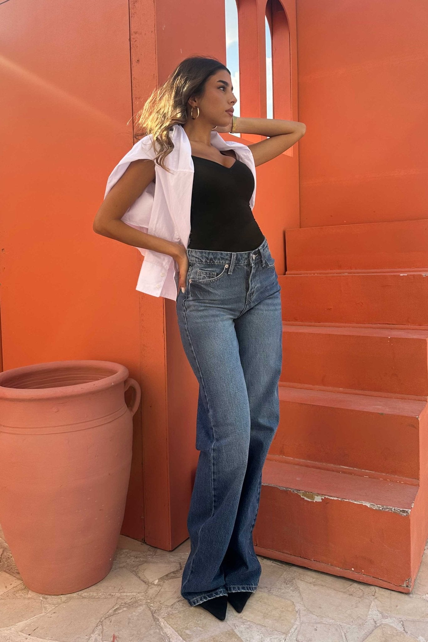 Wide Leg – Mid Rise Ocean Blue Jeans Wide-Leg CIZARO - Cizaro Jeans