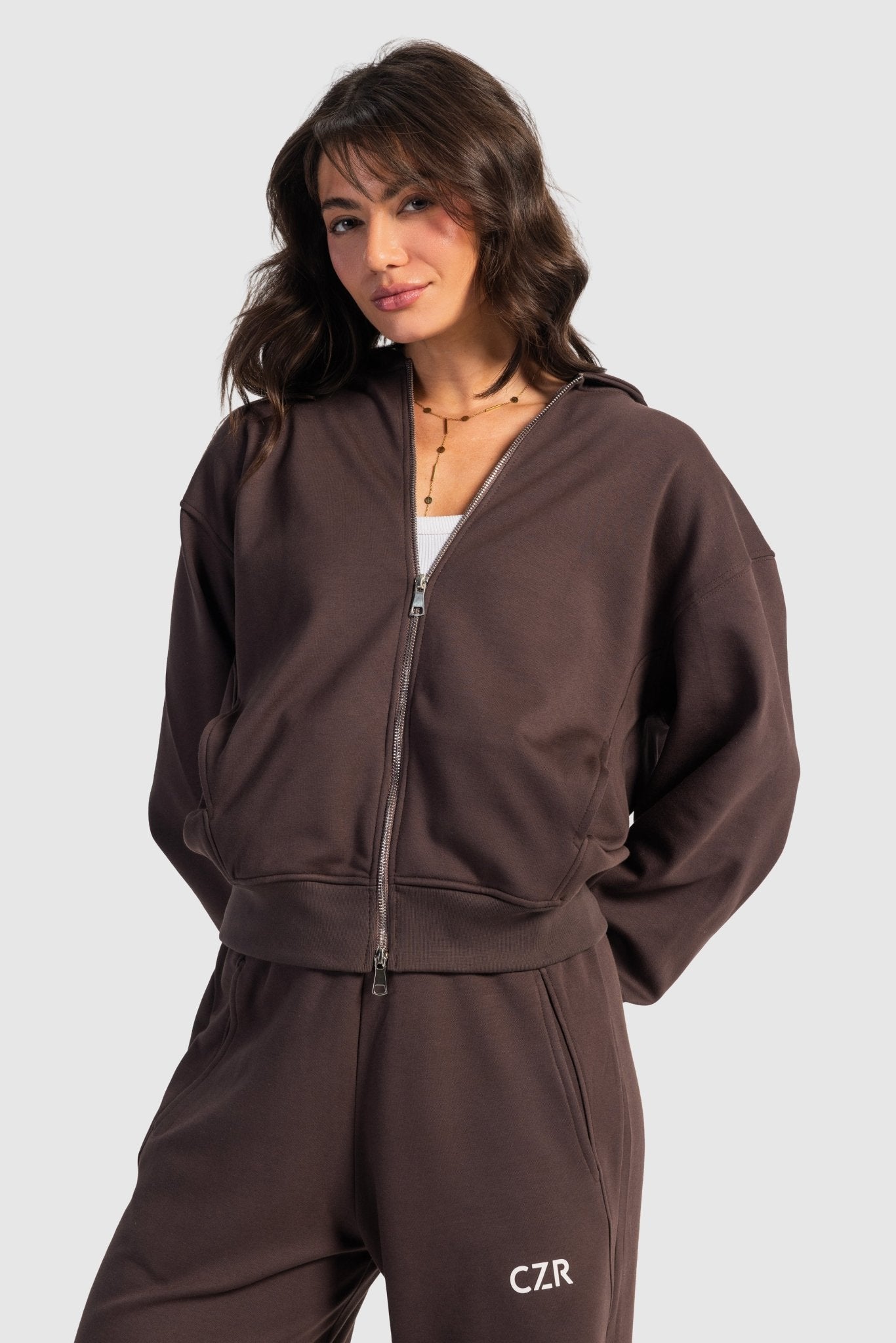 Full-Zip Oversized Hoodie – Chocolate Brown Hoodie CIZARO - Cizaro Jeans