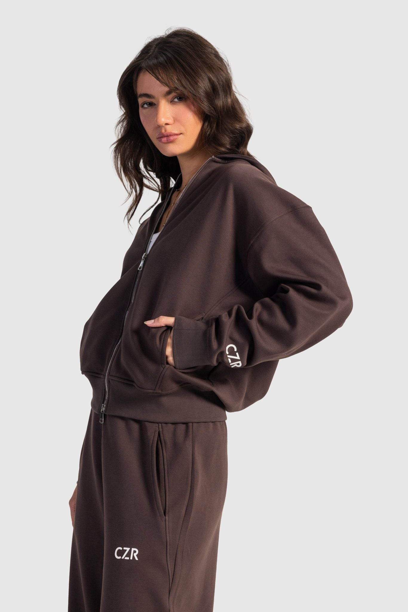 Full-Zip Oversized Hoodie – Chocolate Brown Hoodie CIZARO - Cizaro Jeans