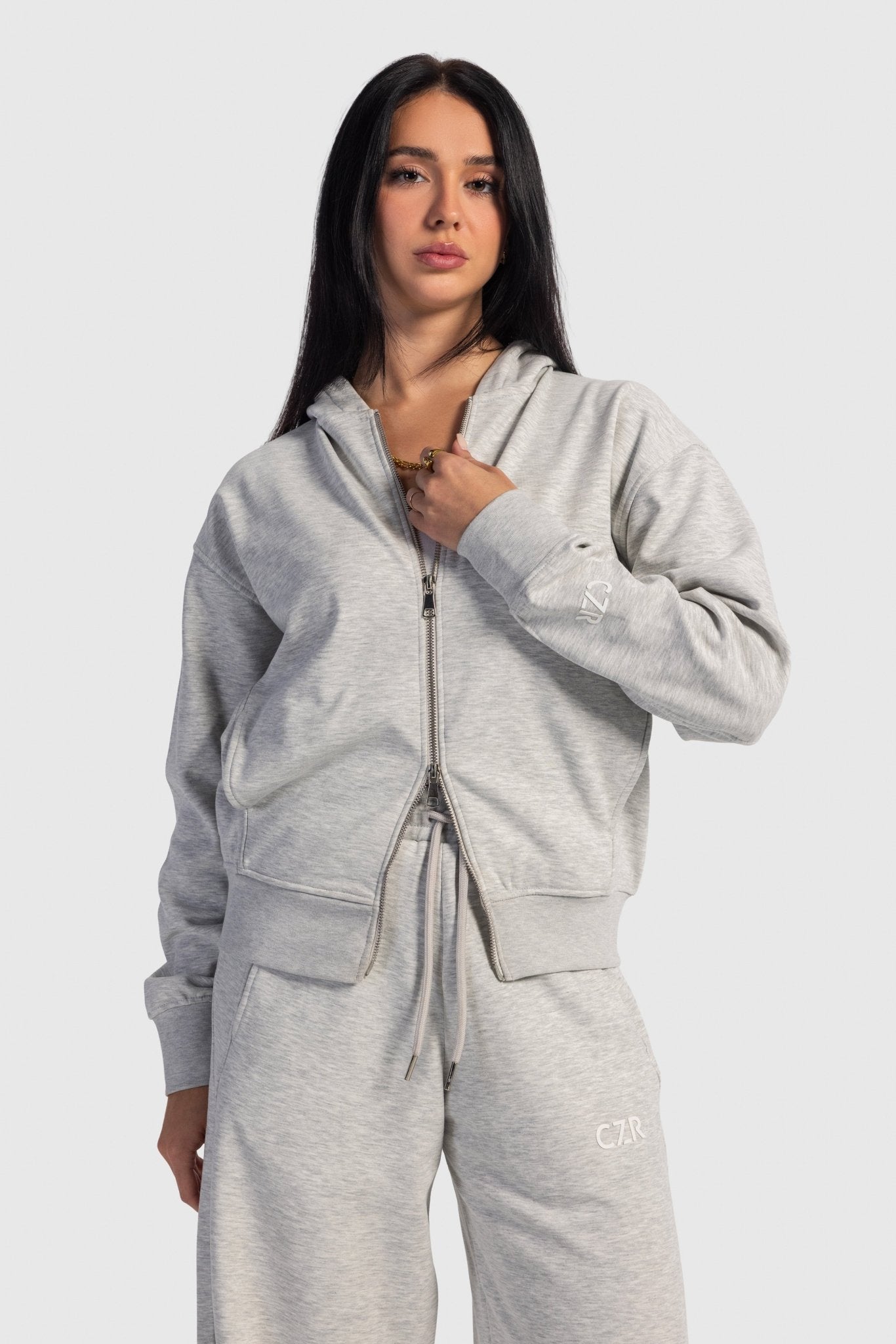 Full-Zip Oversized Hoodie – Light Grey Hoodie CIZARO - Cizaro Jeans