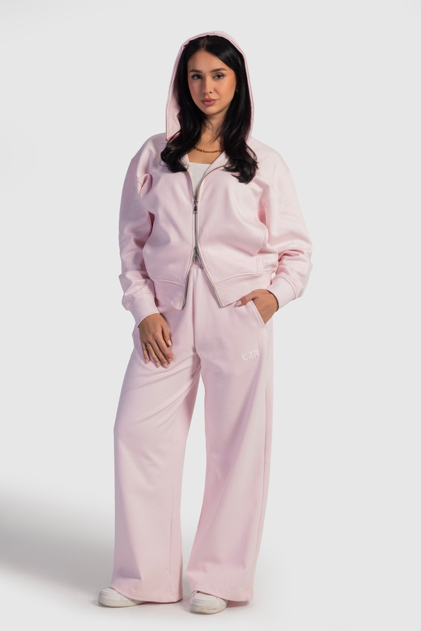 Full-Zip Oversized Hoodie – Blush Pink Hoodie CIZARO - Cizaro Jeans