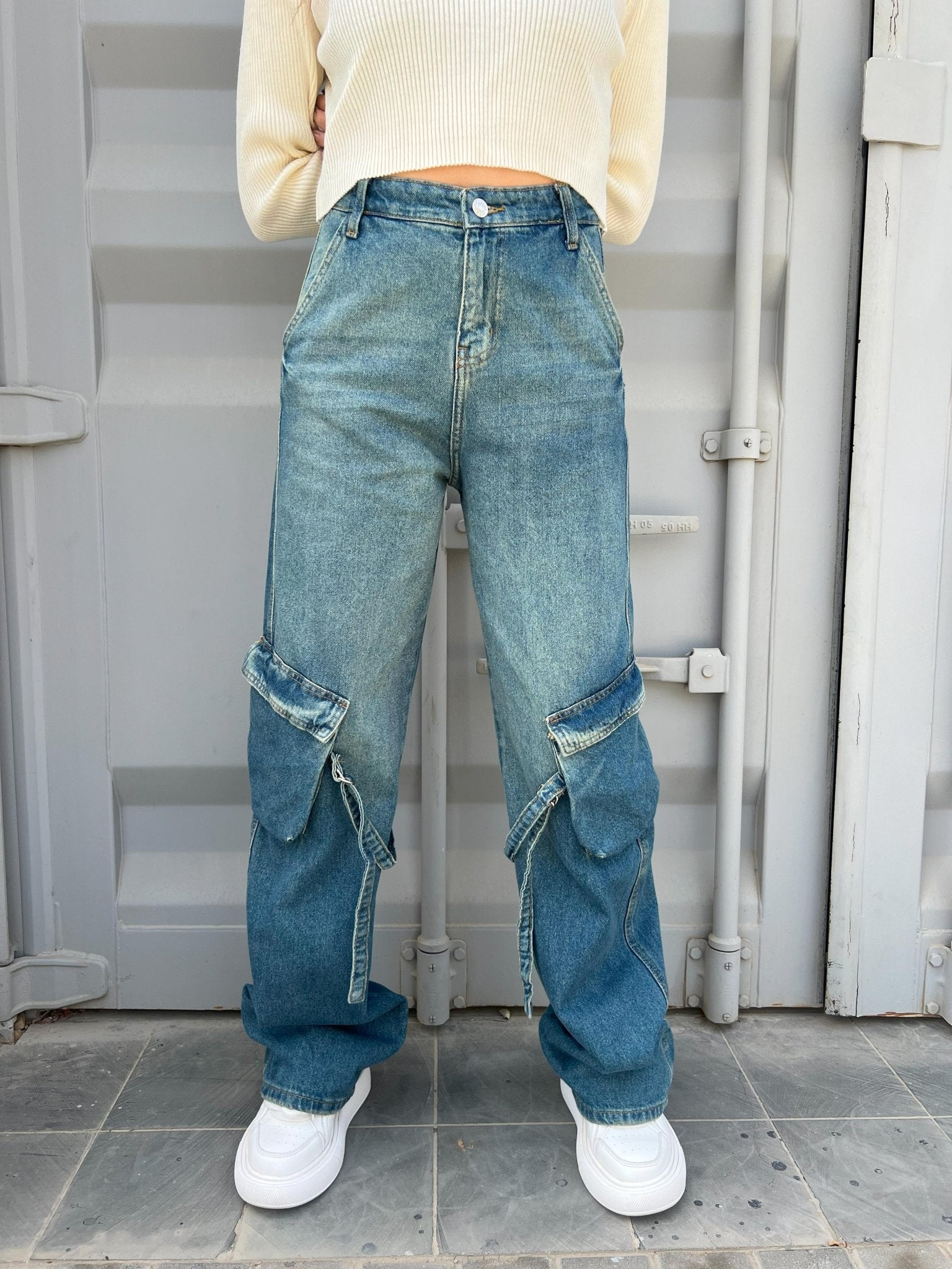 Medium Vintage Blue Cargo Jeans. Cargo CIZARO    - Cizaro Jeans