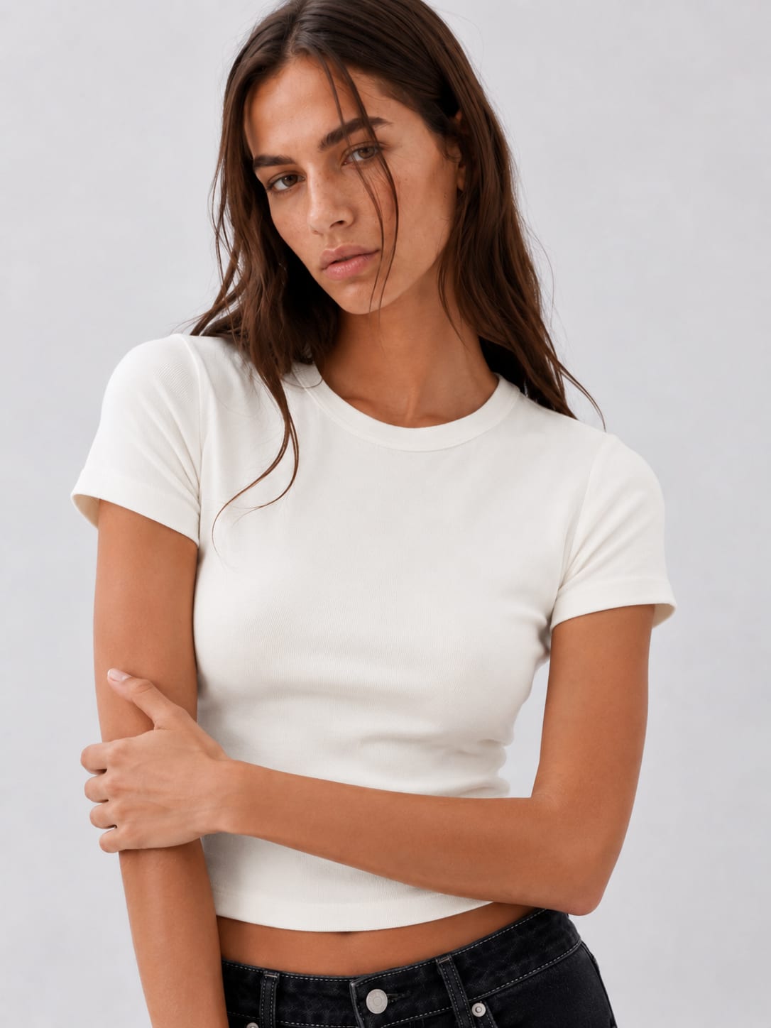 Basic Short Sleeve Off White Top
