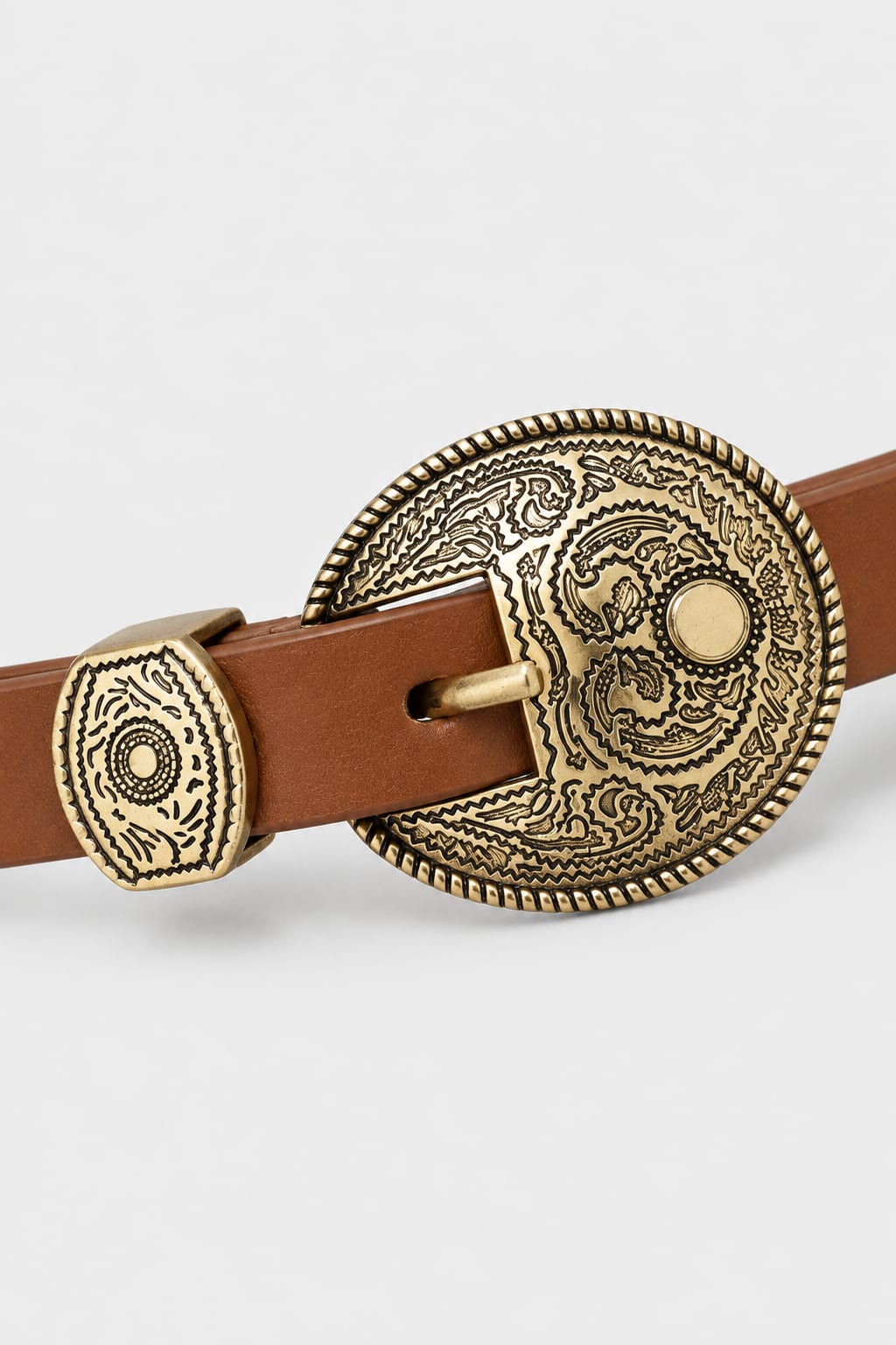 Honey Western Belt with Ornate Gold Buckle