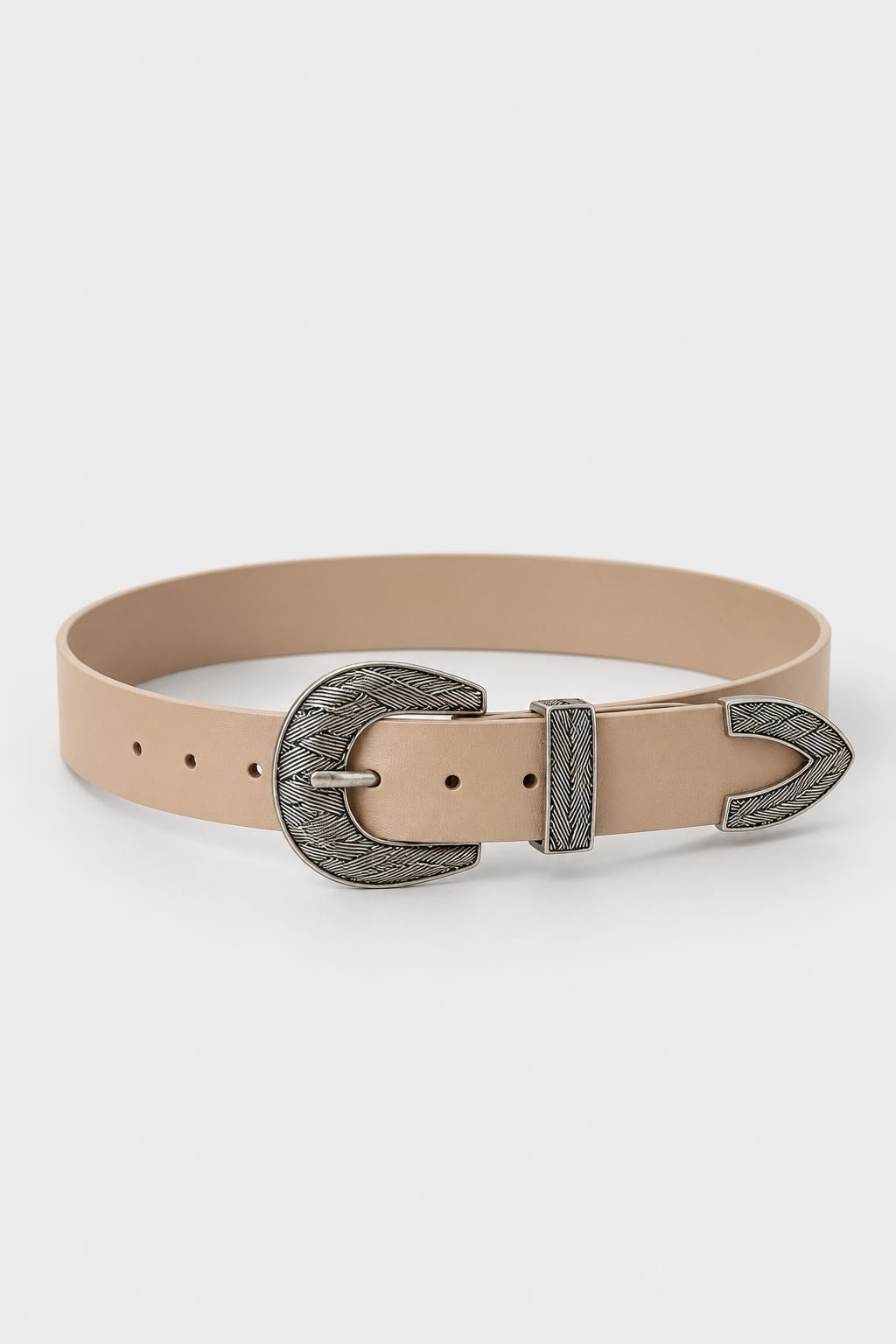 Belt | Beige Western Engraved Antique Silver Hardware