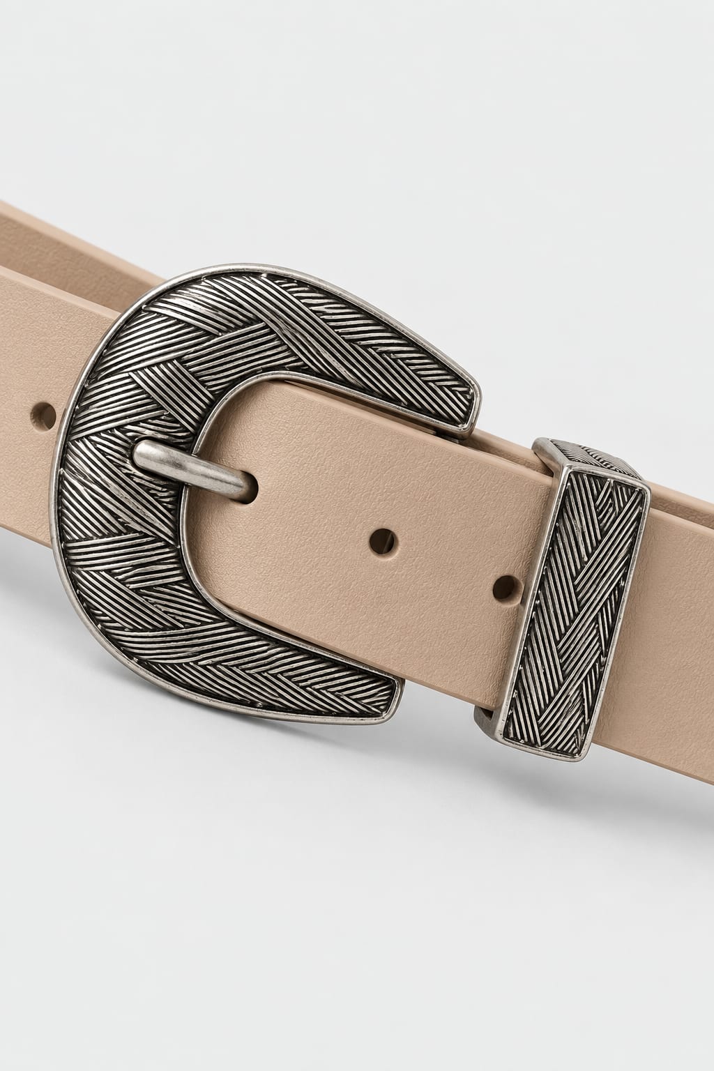 Belt | Beige Western Engraved Antique Silver Hardware