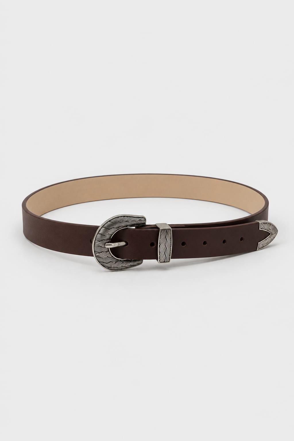 Belt | Dark Brown Western Engraved Antique Silver Hardware