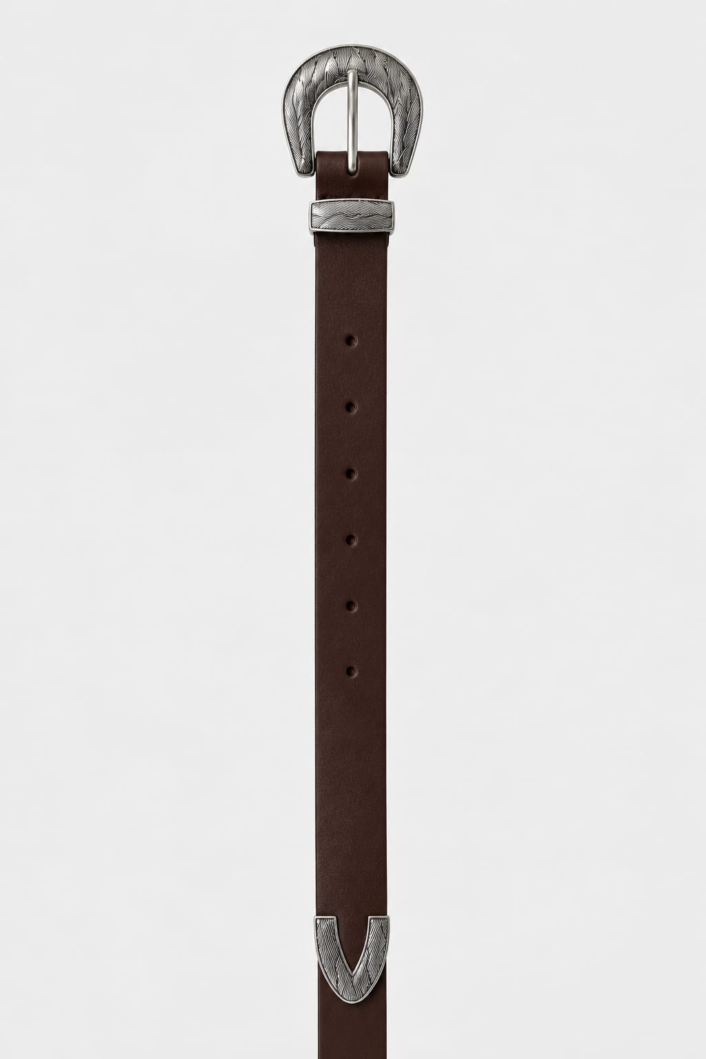 Belt | Dark Brown Western Engraved Antique Silver Hardware
