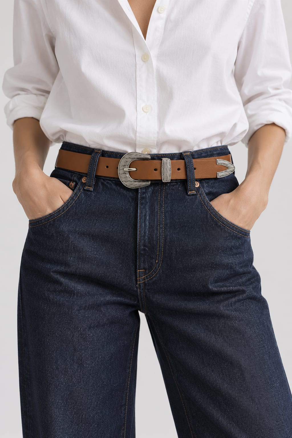 Belt | Honey Western Engraved Antique Silver Hardware