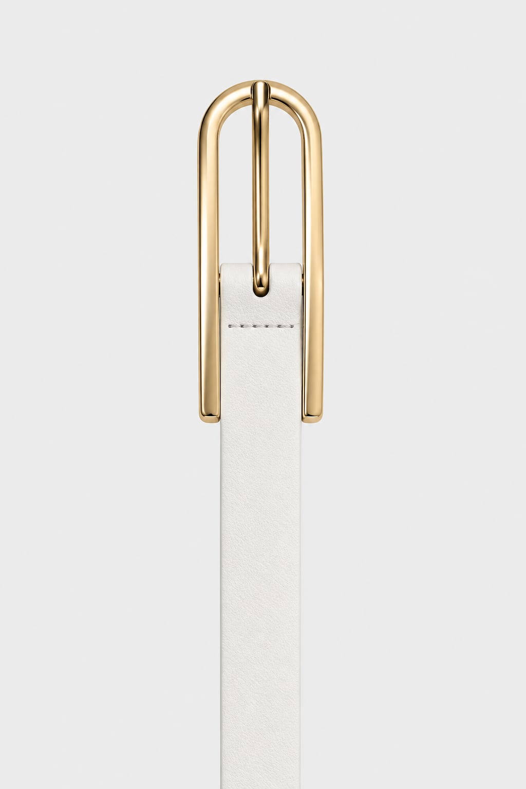 White Slim Belt with Gold Elongated Buckle