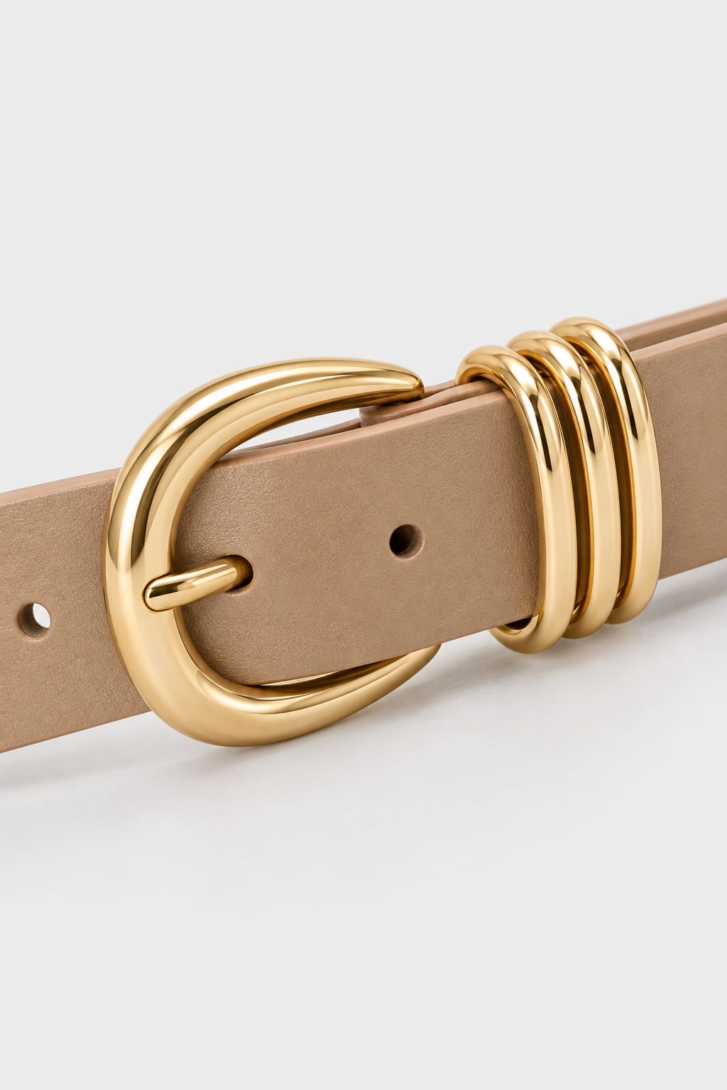Belt | Beige Triple-Loop Gold-Buckle Gold Belt CIZARO - Cizaro Jeans