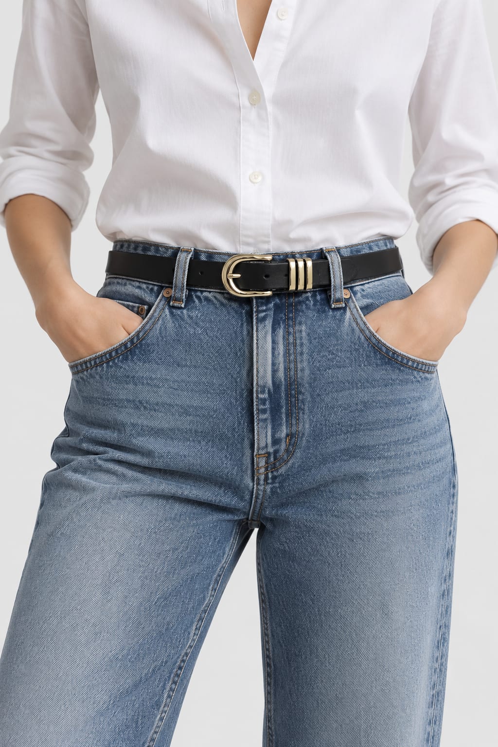 Belt | Black Triple-Loop Gold-Buckle Gold-Buckle Belt CIZARO - Cizaro Jeans