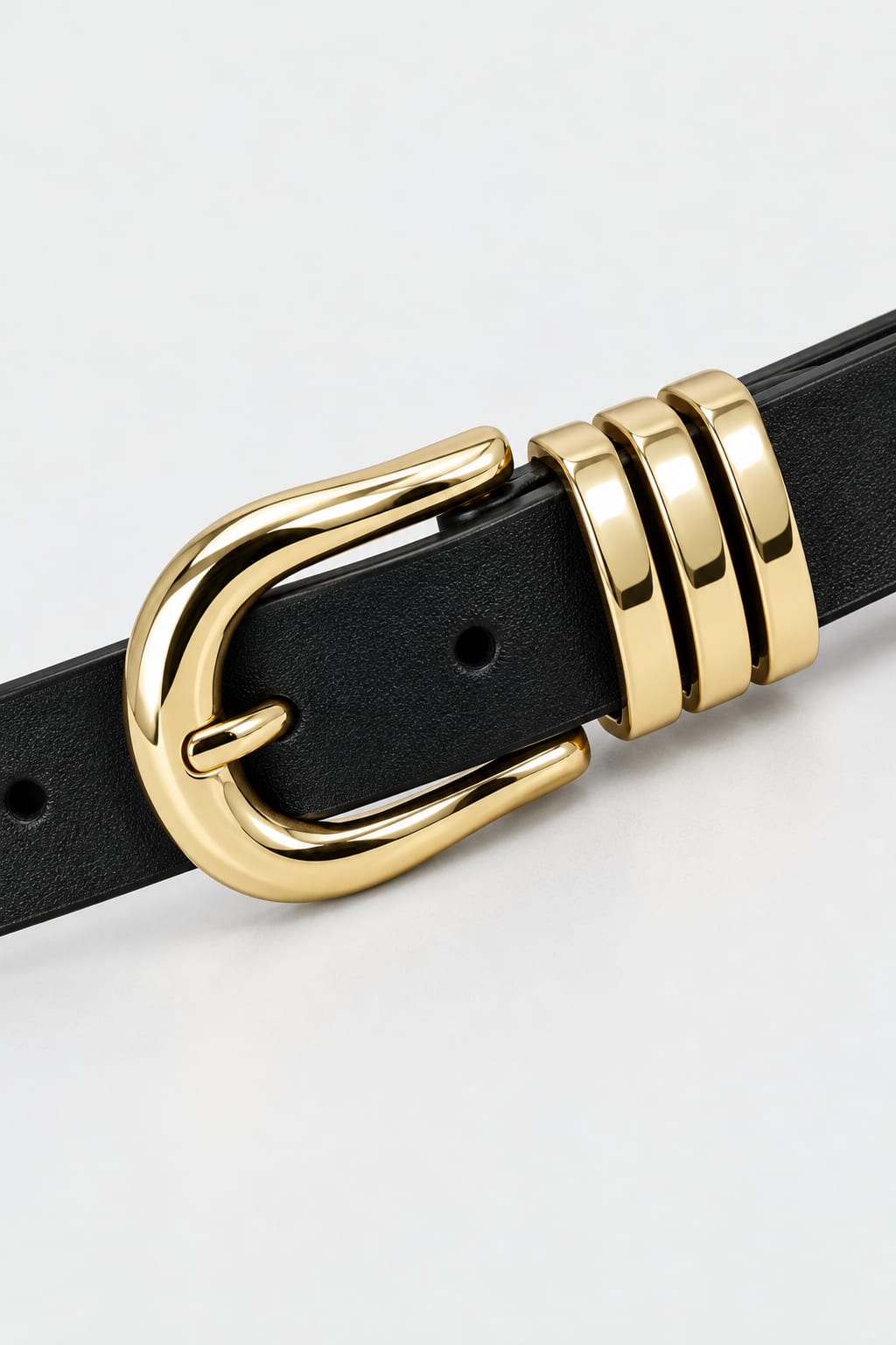 Belt | Black Triple-Loop Gold-Buckle Gold-Buckle Belt CIZARO - Cizaro Jeans