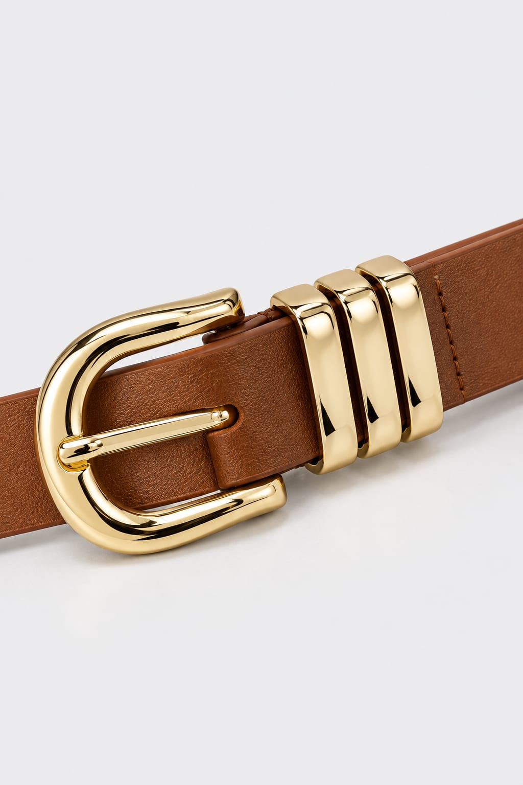 Belt | Tan Triple-Loop Gold-Buckle Gold Belt CIZARO - Cizaro Jeans