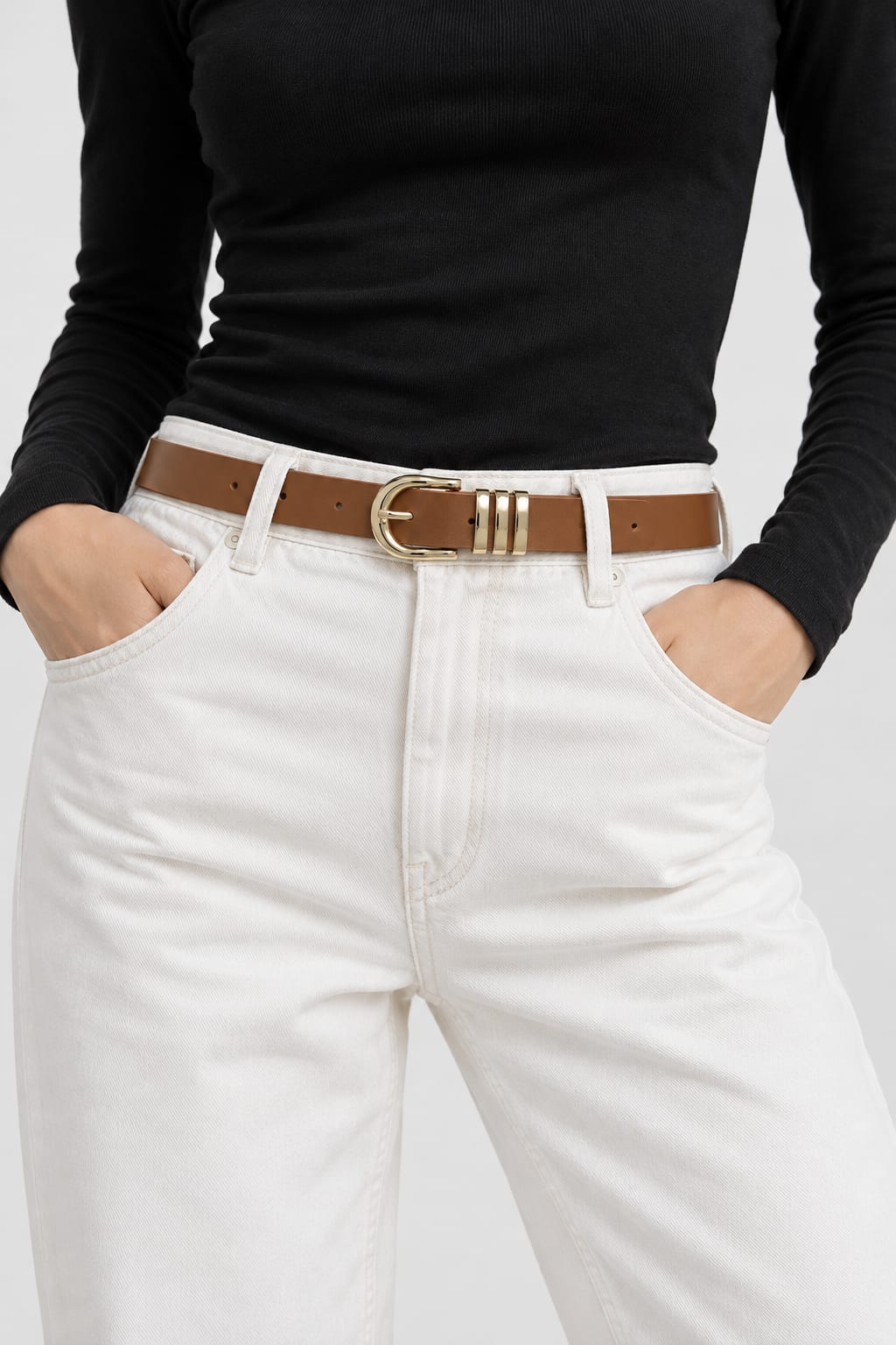 Belt | Tan Triple-Loop Gold-Buckle Gold Belt CIZARO - Cizaro Jeans