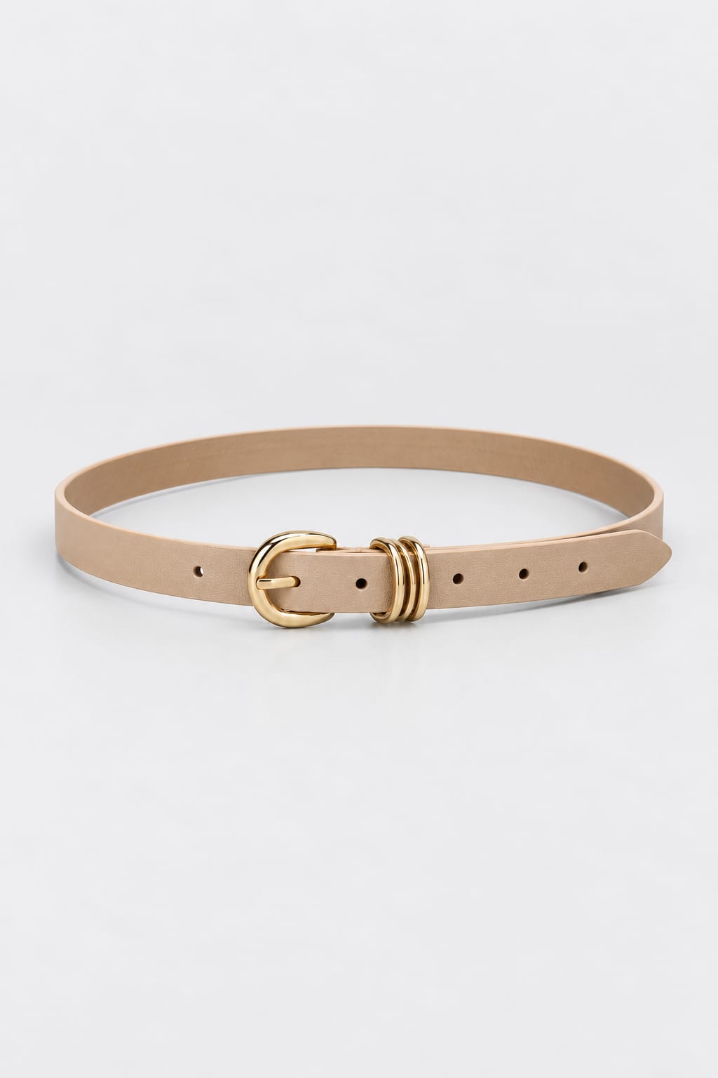 Camel Slim Belt with Gold Round Buckle
