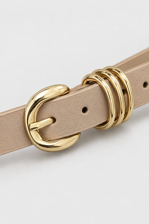 Belt | Camel Slim Gold Round Buckle
