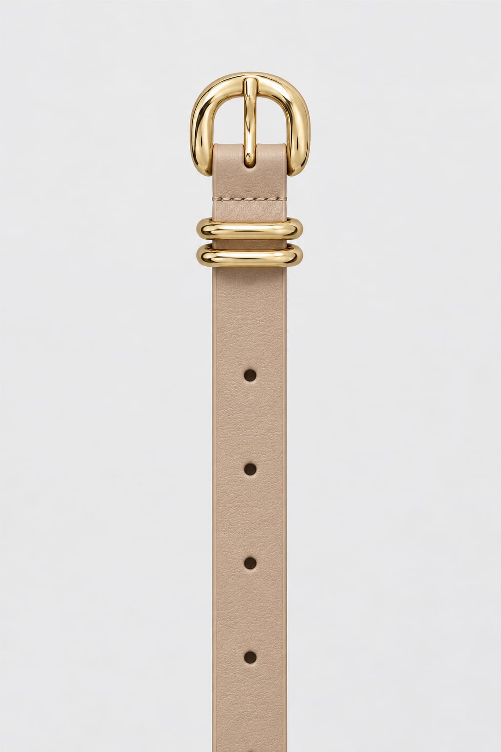 Camel Slim Belt with Gold Round Buckle