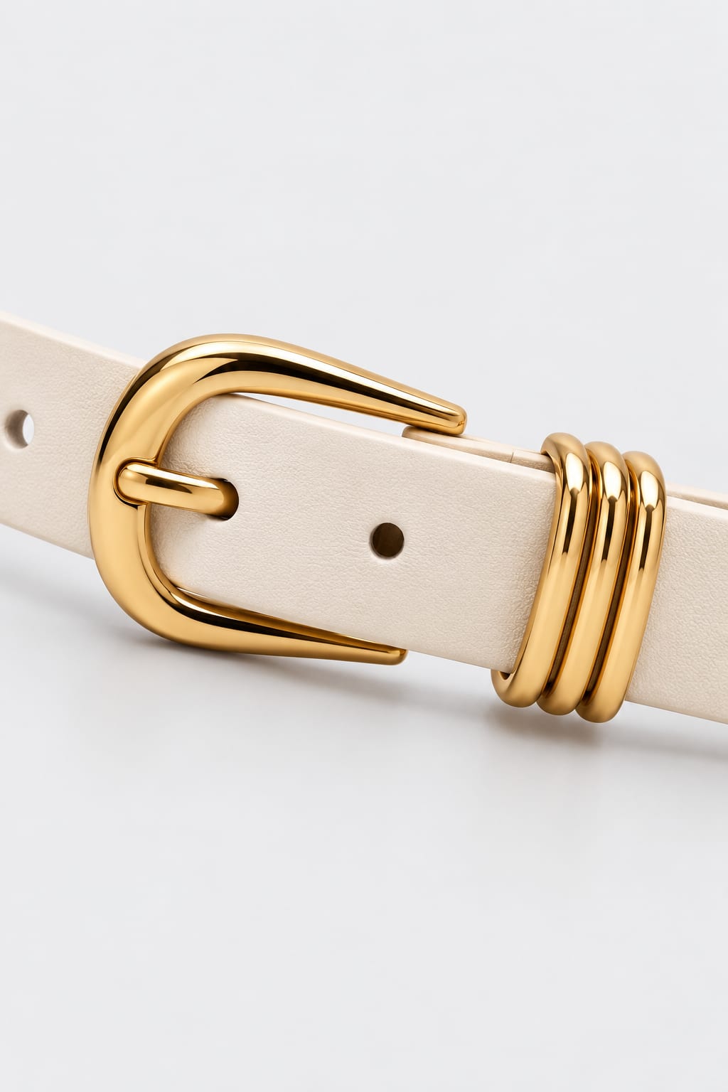 Belt | White Triple-Loop Gold-Buckle Gold Belt CIZARO - Cizaro Jeans