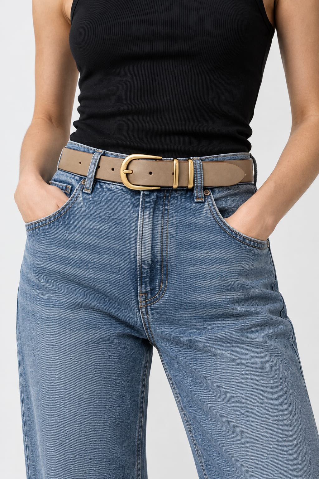 Belt | Beige Oval Gold-Buckle Gold-Belt CIZARO - Cizaro Jeans