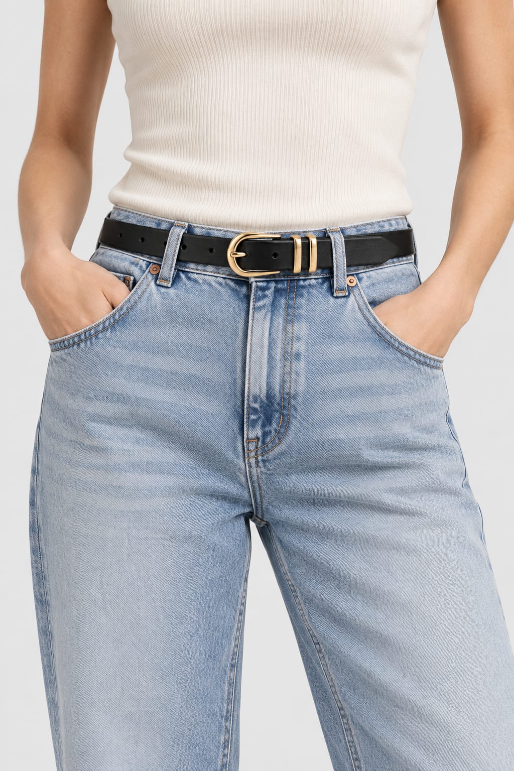 Belt | Black Oval Gold-Buckle Gold- Belt CIZARO - Cizaro Jeans