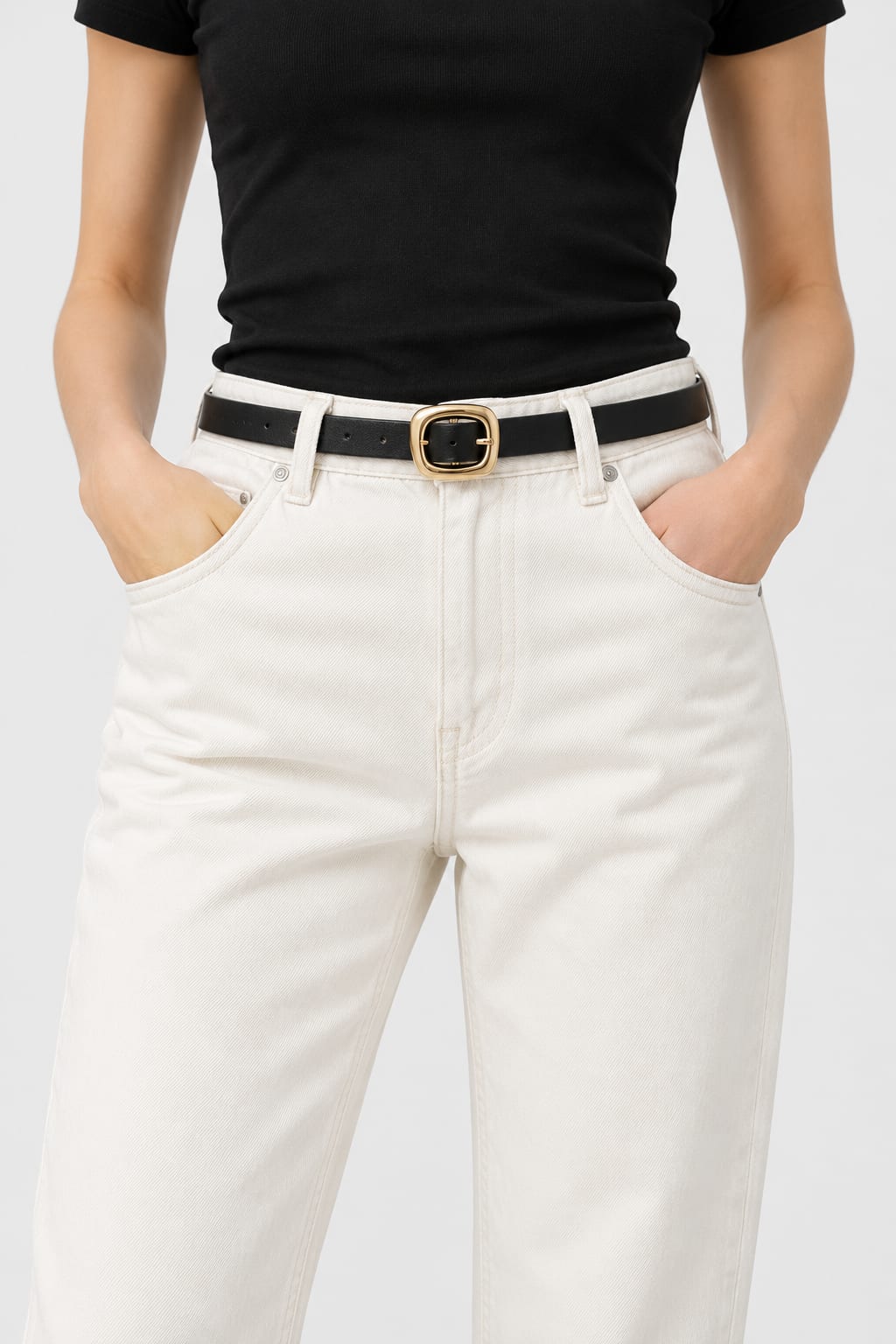 Belt | Black Square Gold-Buckle Gold Belt CIZARO - Cizaro Jeans