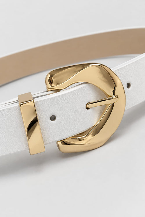 White Belt with Sculpted Gold Buckle