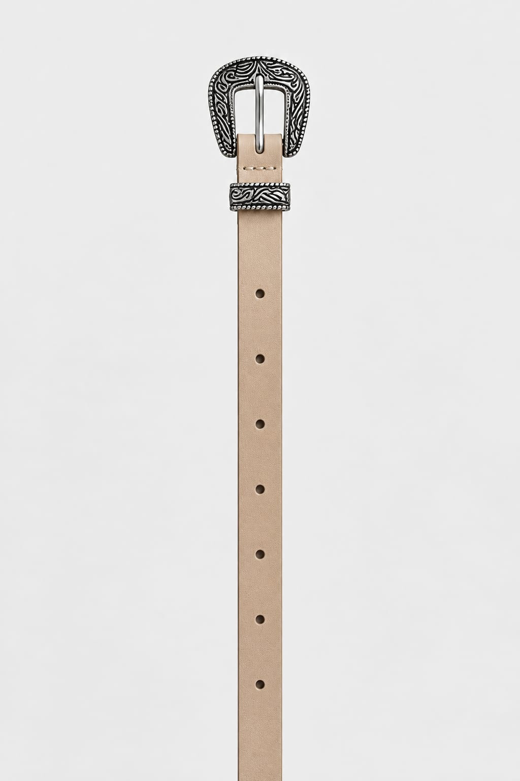 Belt | Beige Western Antique Silver Hardware