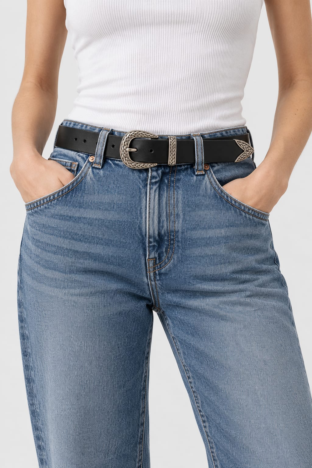 Belt | Black Western Antique Silver Hardware