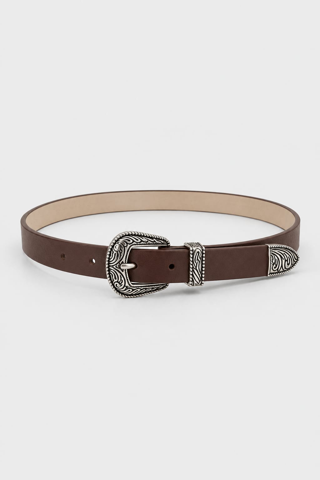 Belt | Dark Brown Western Antique Silver Hardware