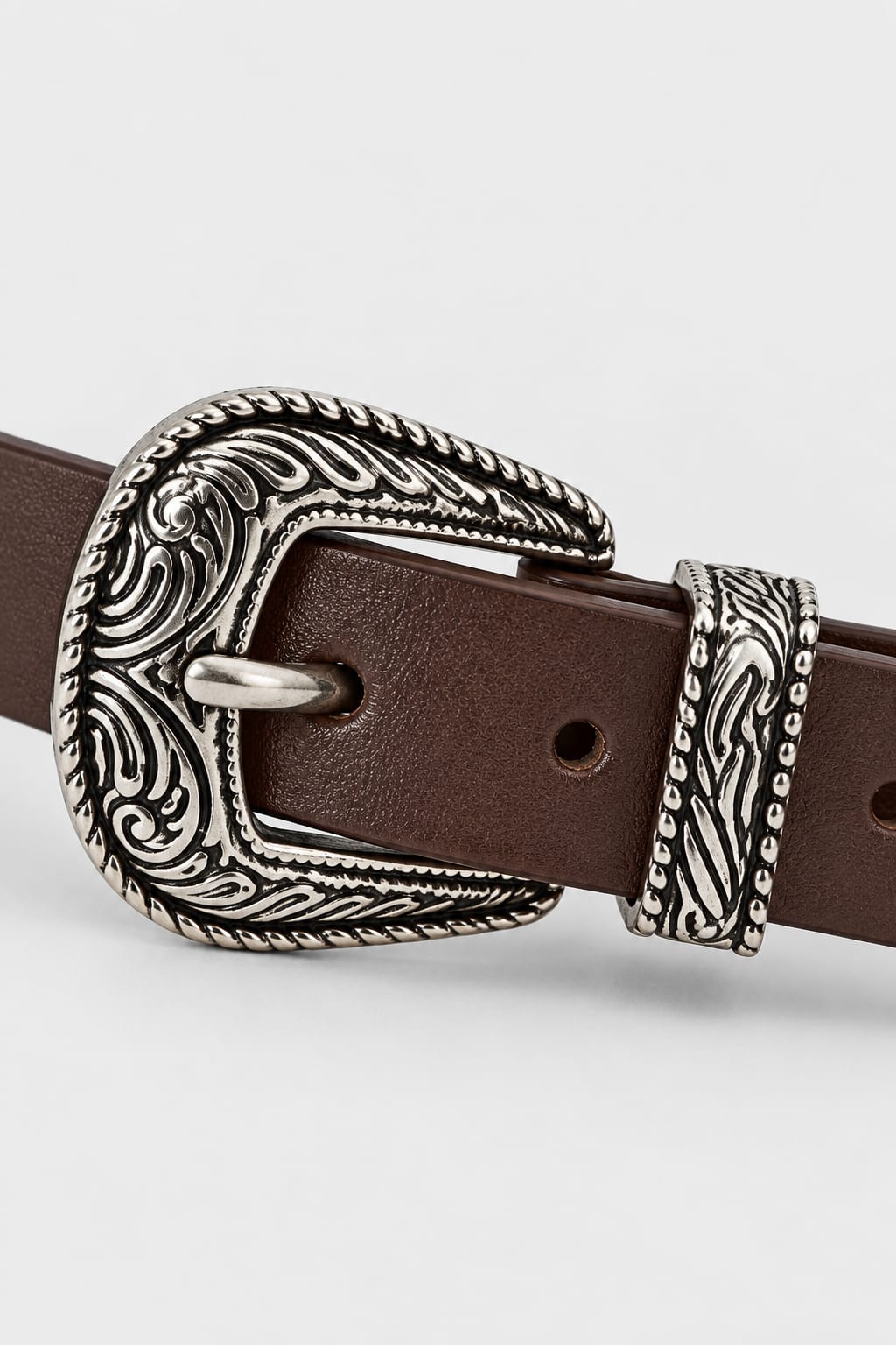 Belt | Dark Brown Western Antique Silver Hardware