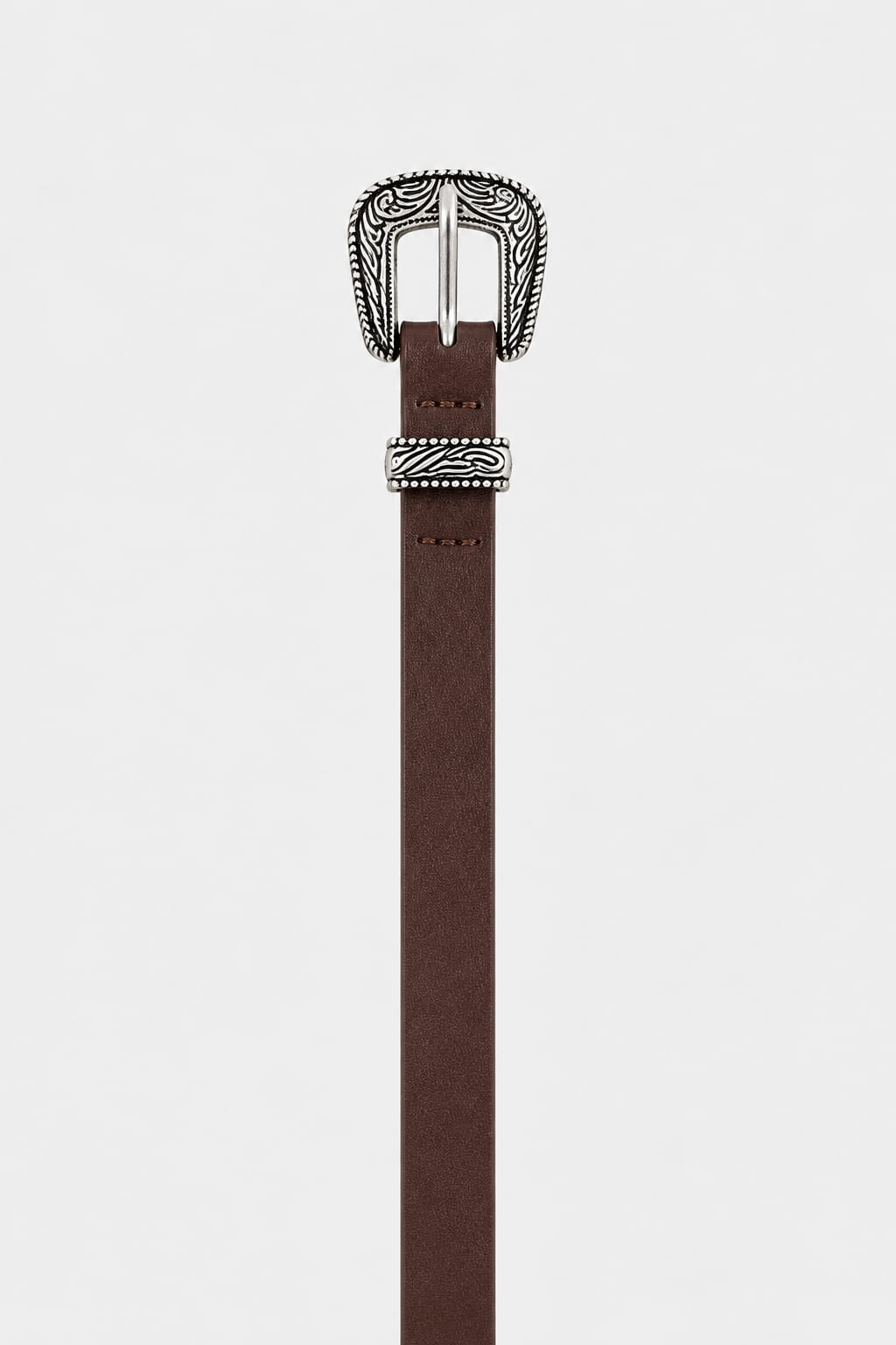 Belt | Dark Brown Western Antique Silver Hardware