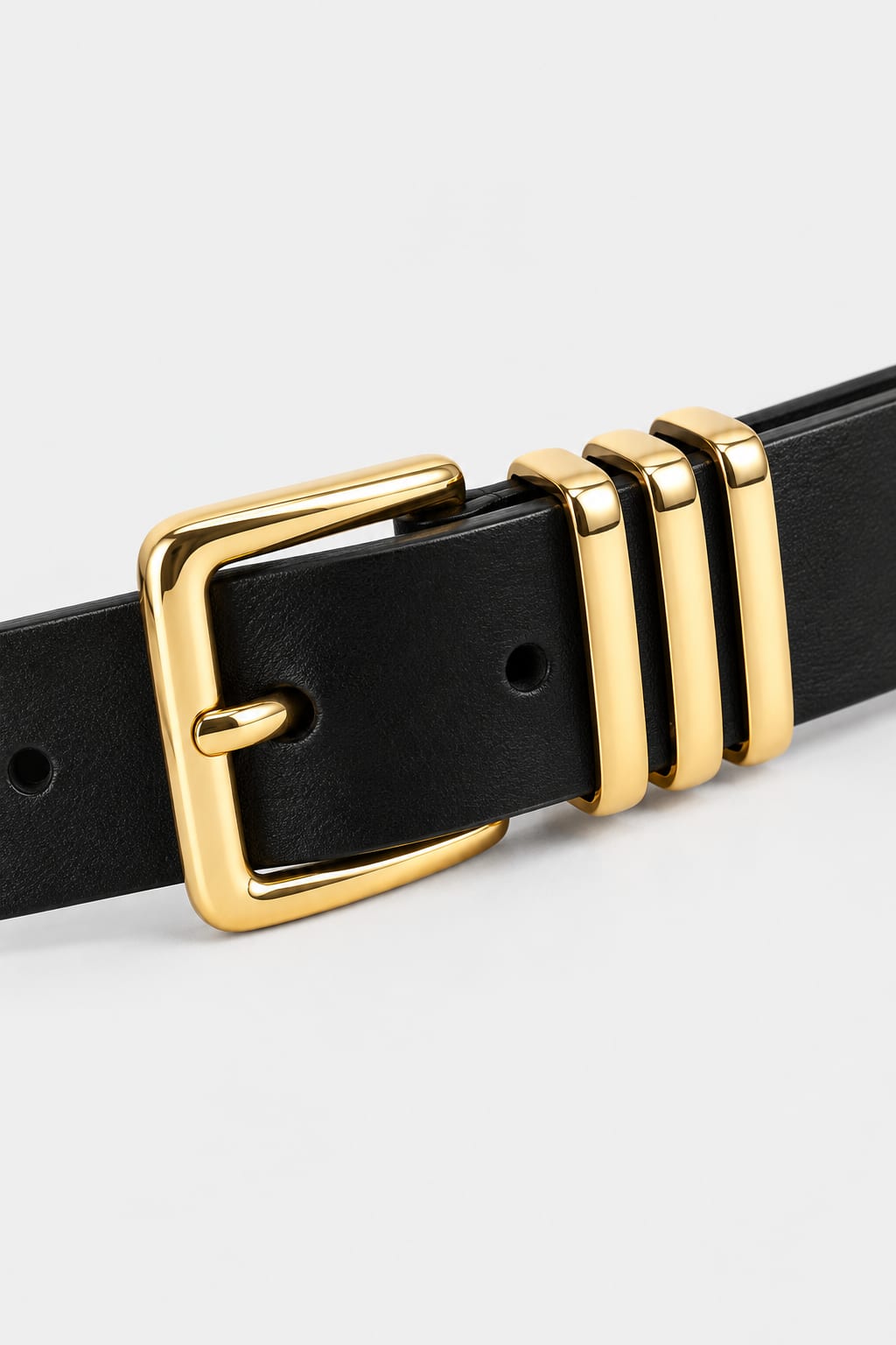 Belt | Black Square Triple-Loop Gold-Buckle Gold Belt CIZARO - Cizaro Jeans